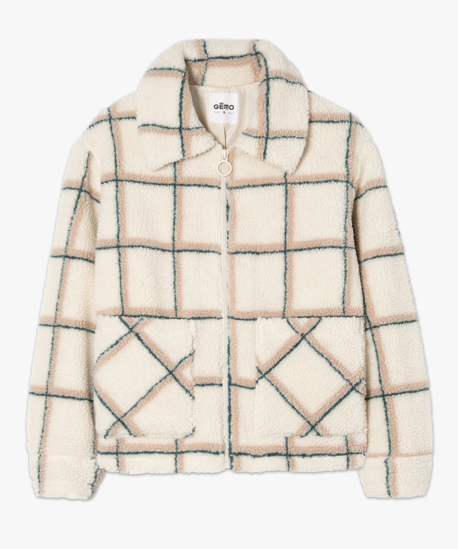 Veste femme en sherpa à carreaux carreaux | GEMO