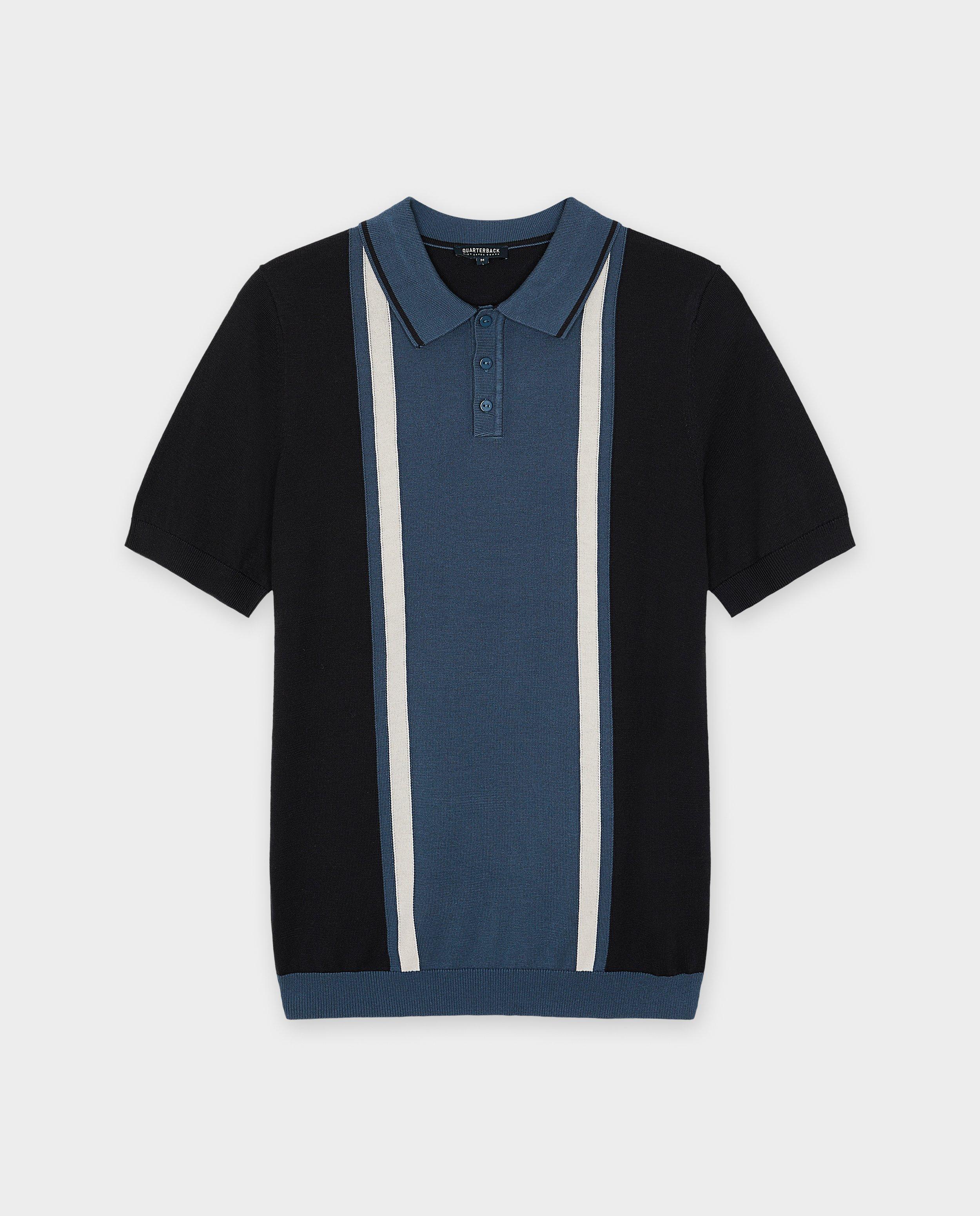 Tricou polo cu dungi albastru închis pentru quarterback