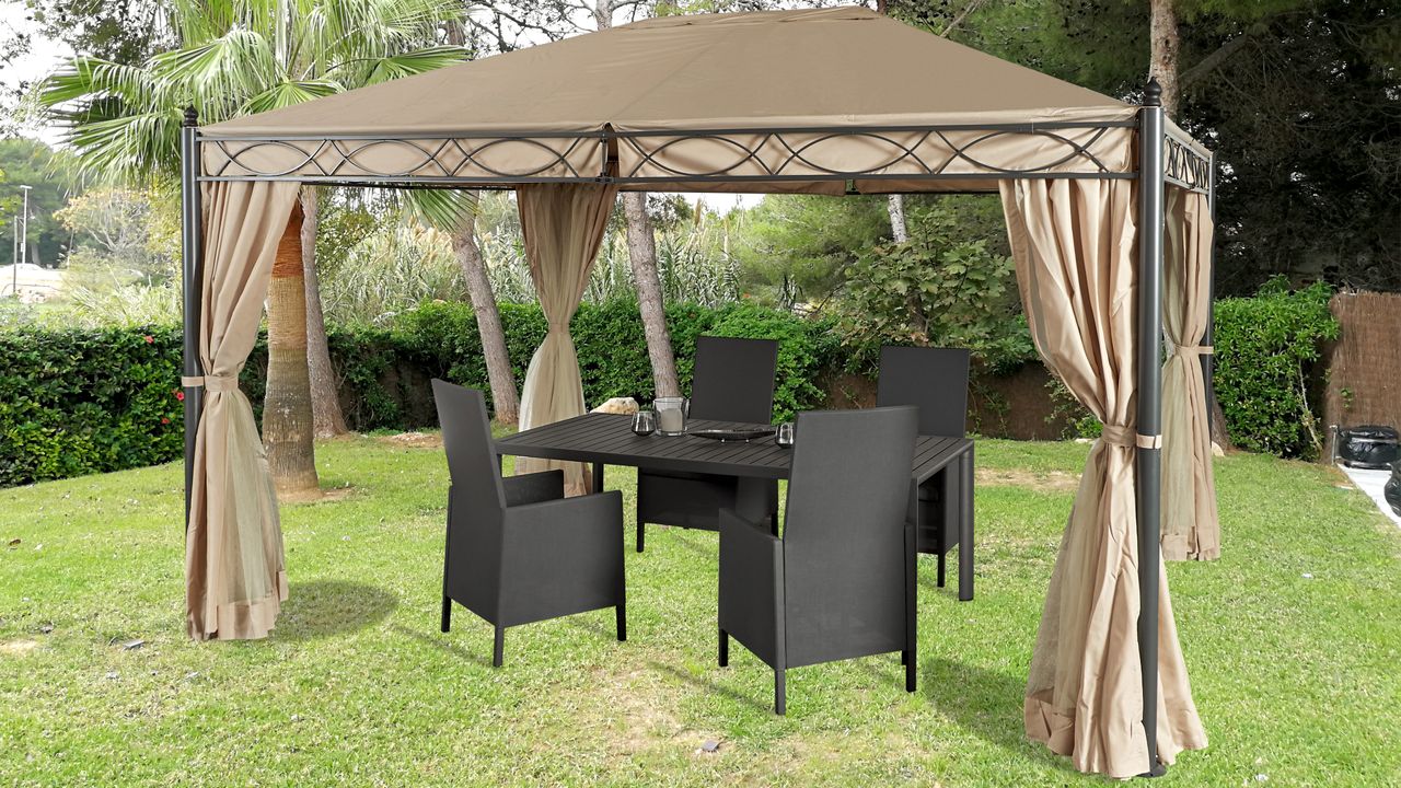 Grasekamp Garten-Pavillon ROM 3x4m mit 2 Seitenteil Sets geschlossen und mit Moskito Netz Party-Zelt Terrassen-Dach