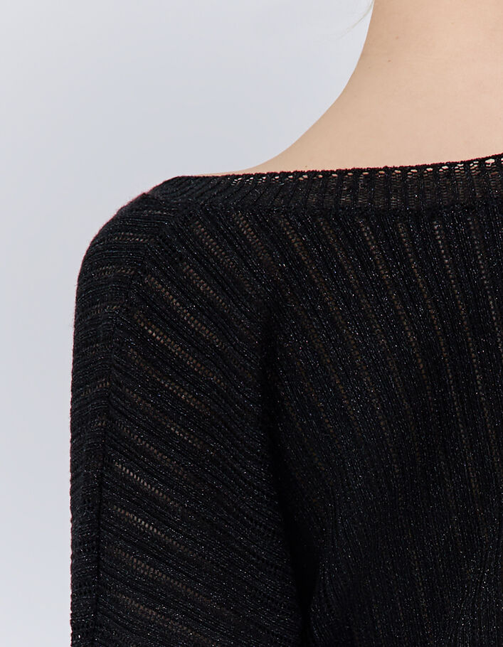Pull noir réversible tricot Pointelle lurex Femme