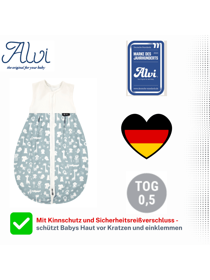 Alvi Mäxchen Sommer Schlafsack light Exclusiv in Zootiere Puderblau günstig kaufen