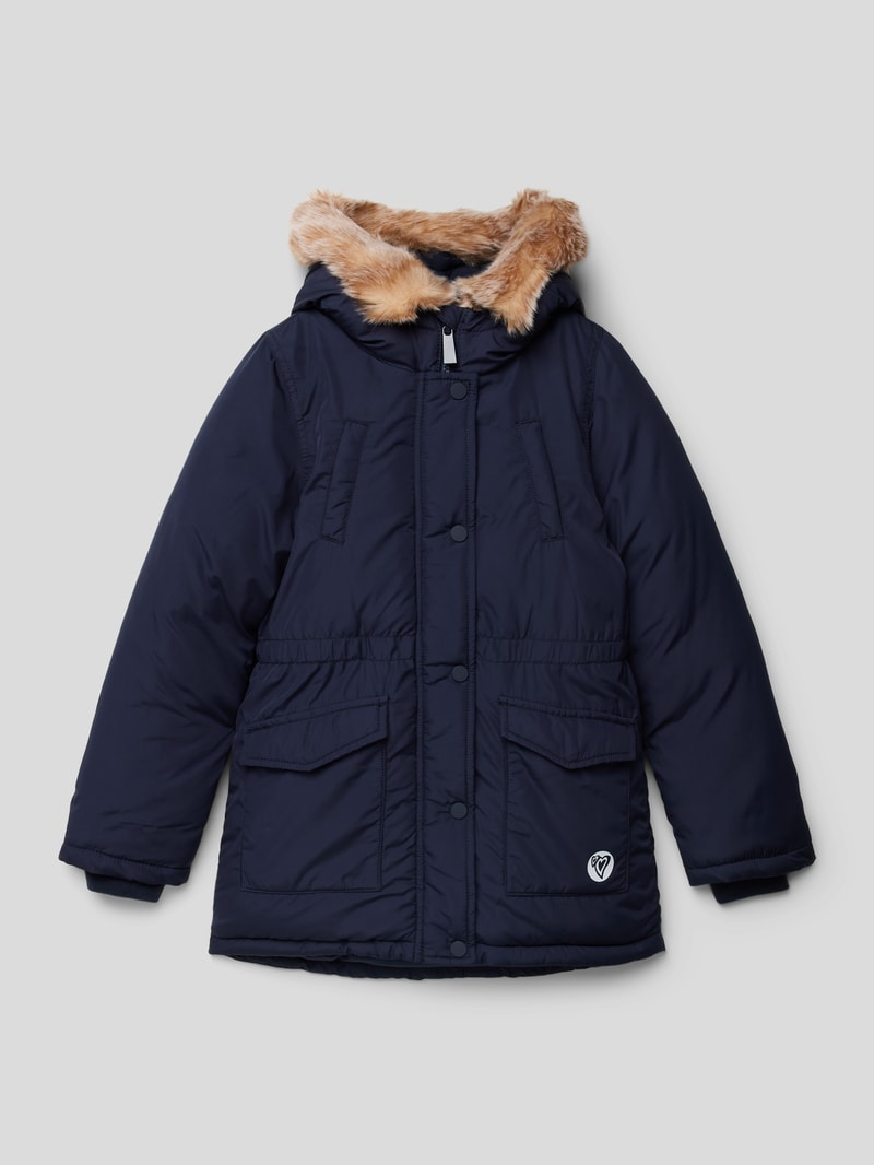 Winterjacke mit Kunstfellbesatz in marineblau