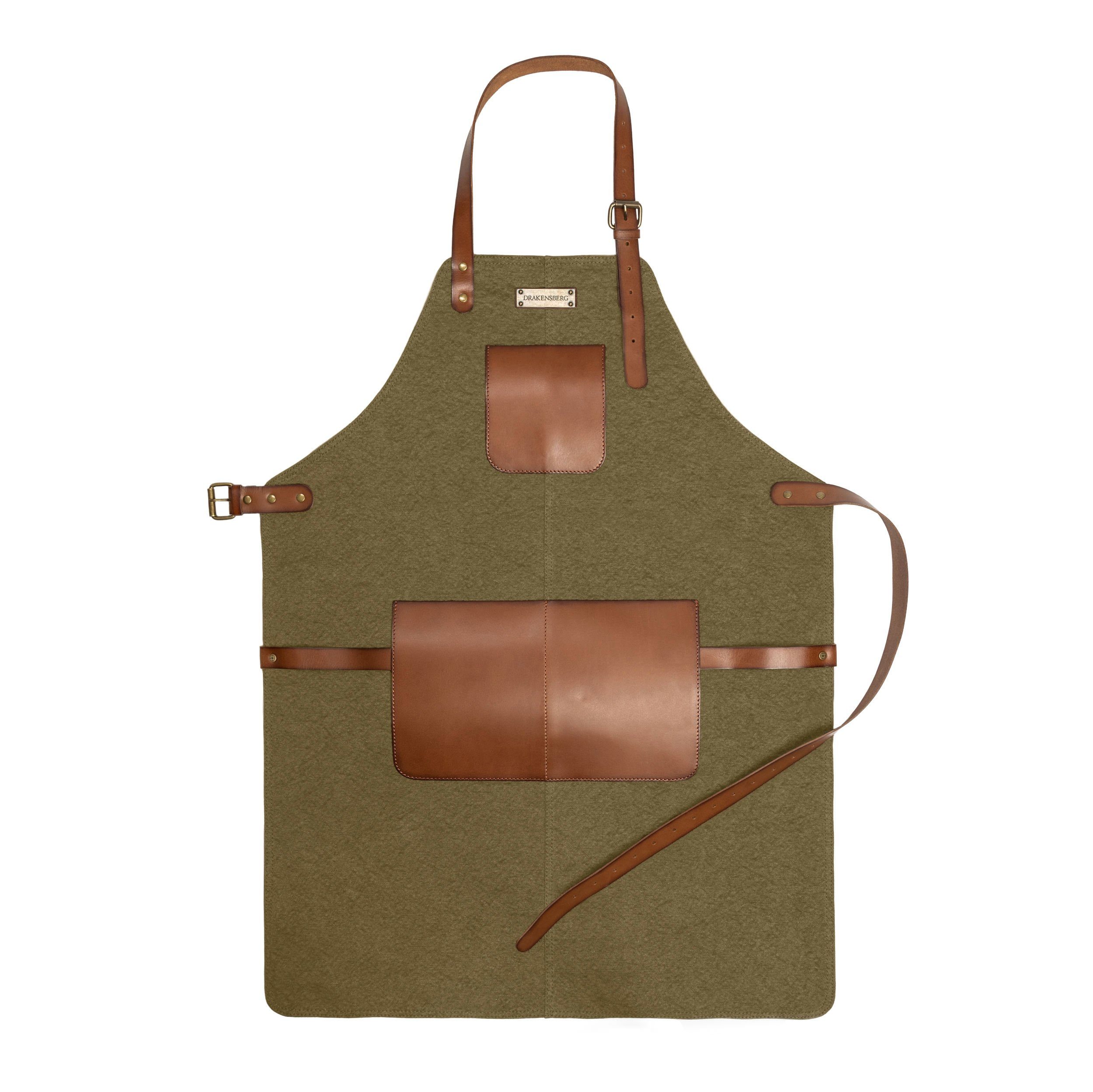DRAKENSBERG Grillschürze Herren Bob Olivgrün, Premium Canvas Koch- und Grillschürze für Männer, strapazierfähig