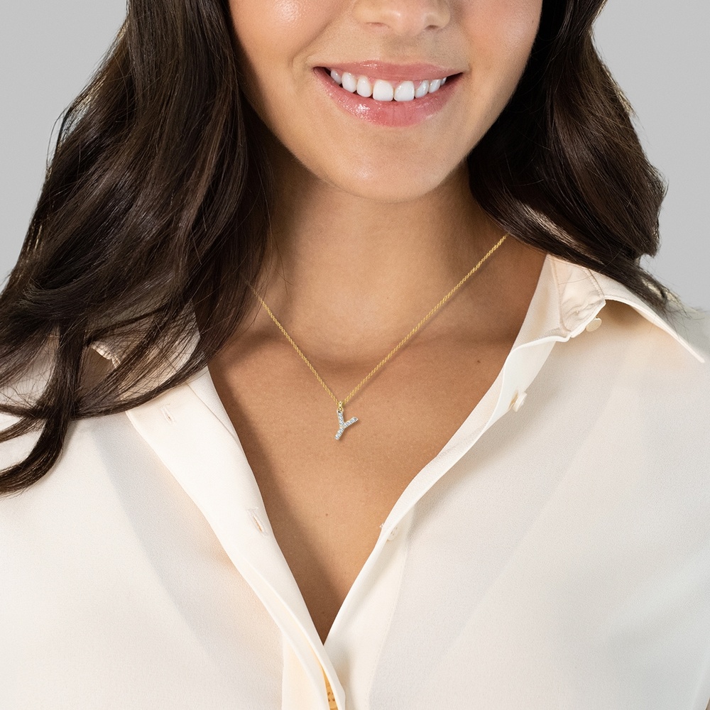 Glanzstücke München Collier en argent Lettre Y Argent sterling Oxyde de zirconium (CZ) en Or jaune collier
