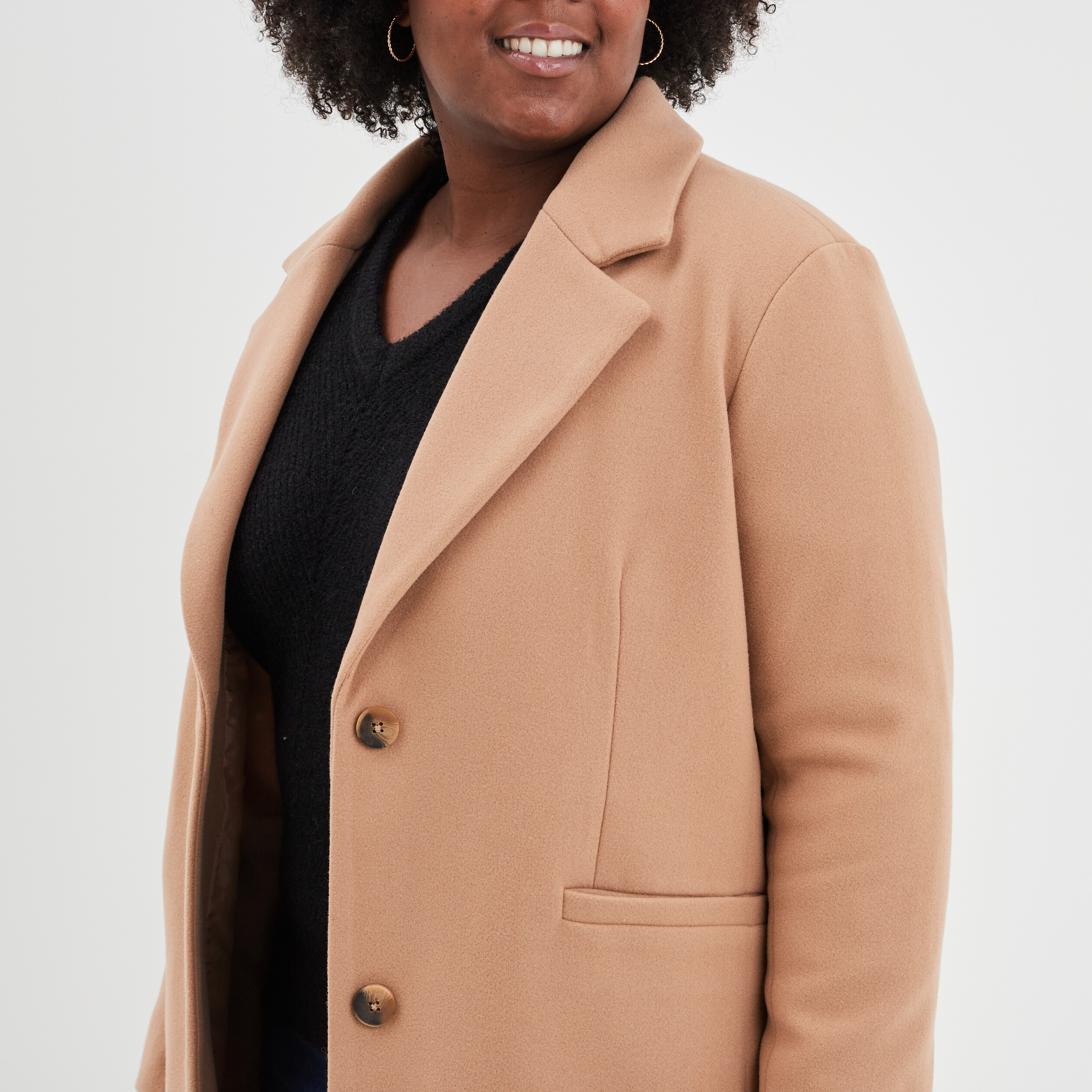 Manteau long boutonné marron clair femme grande taille | La Halle