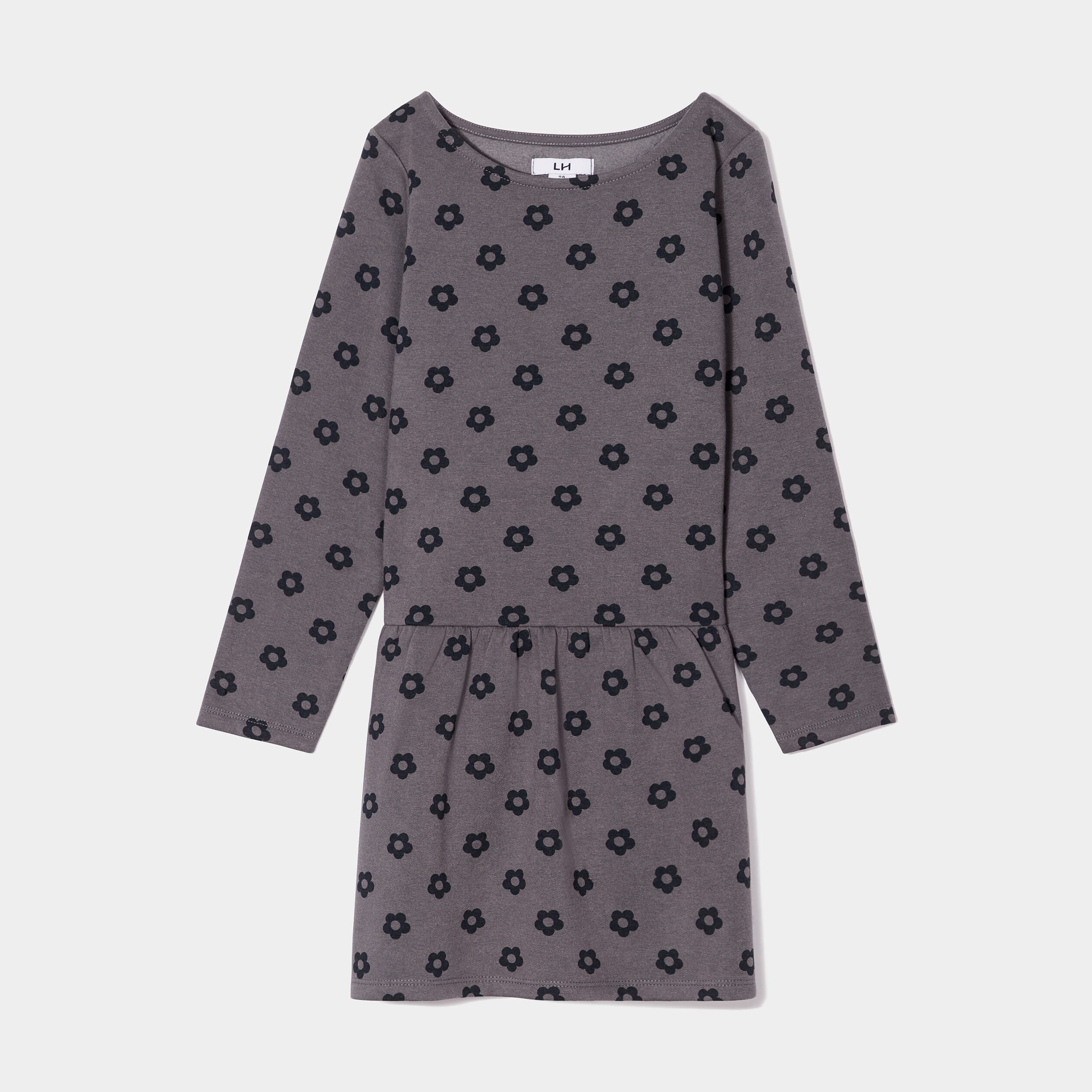Robe molleton volantée manches longues gris foncé fille | La Halle