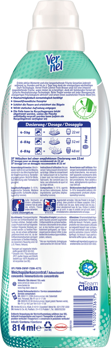 Weichspüler Fresh Control Fresh Breeze 37 WL, 0,814 l