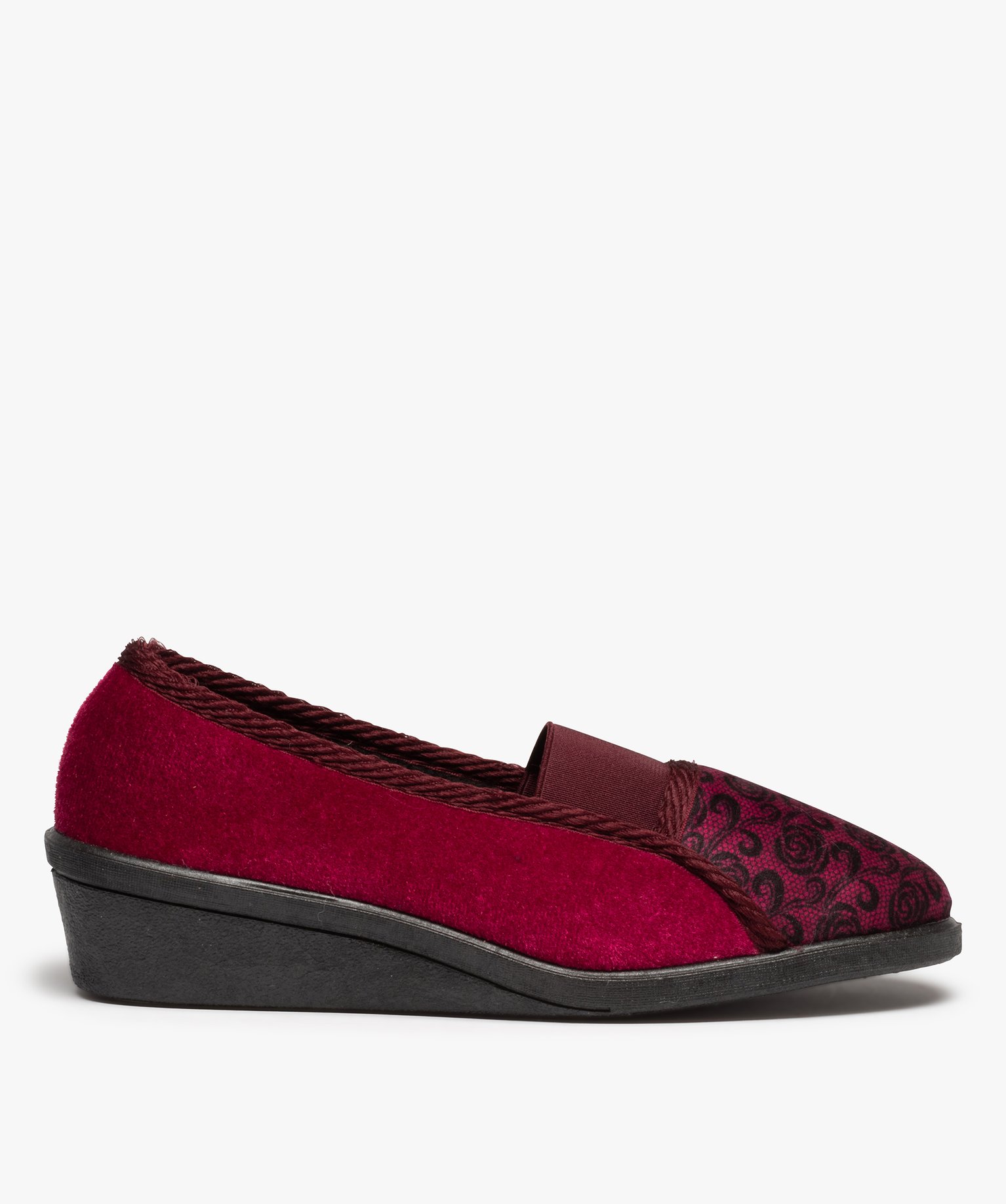 Chaussons femme confort en velours dessus élastiqué rouge fonce | GEMO