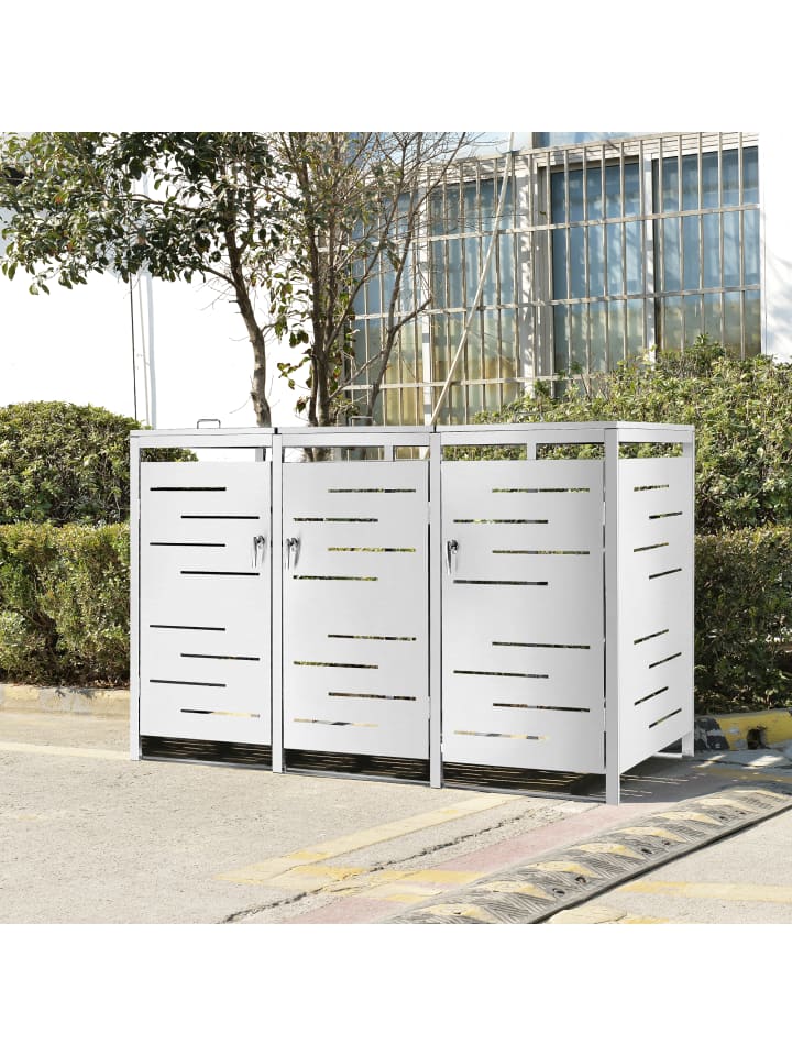 en.casa Mülltonnen Box Fahrenwalde für 3 Tonnen in Silber (B)196cm günstig kaufen onesize