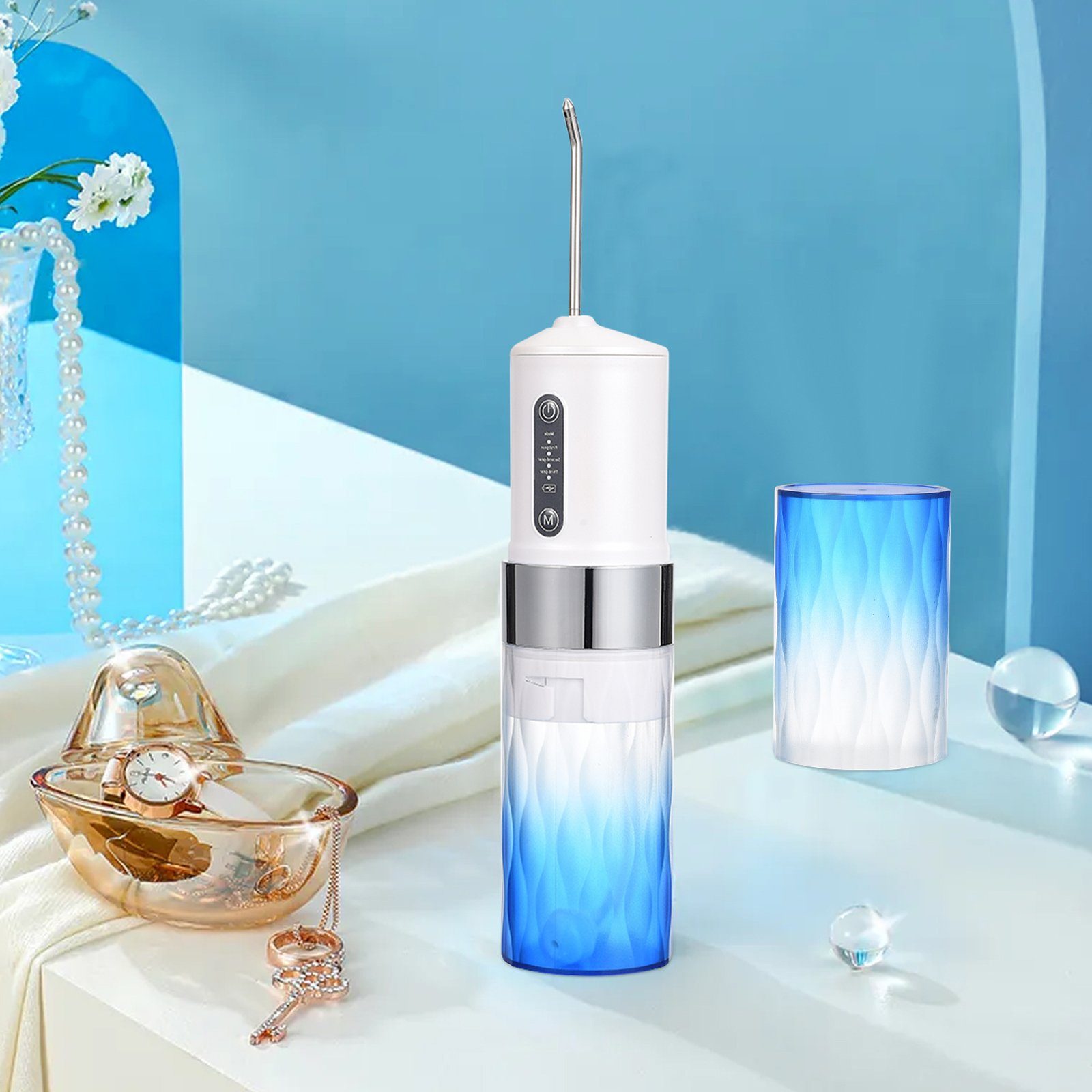 SEEZSSA Zahnzwischenraum-Reiniger intelligente Sensorik Munddusche,IPX7,2000 mAh, Hocheffizienter Zahnreiniger,50K/Hz,Zahnseide 3 Modi