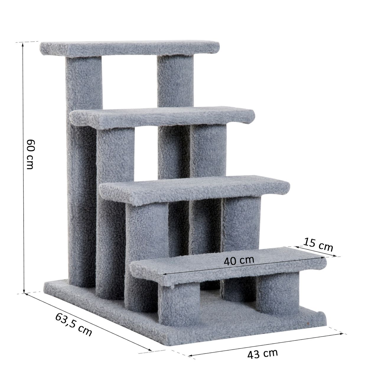 PawHut Tiertreppe Katzentreppe Hundetreppe Treppe für Katze und Hunde 4 Stufen Beige/Grau 63,5x43x60cm