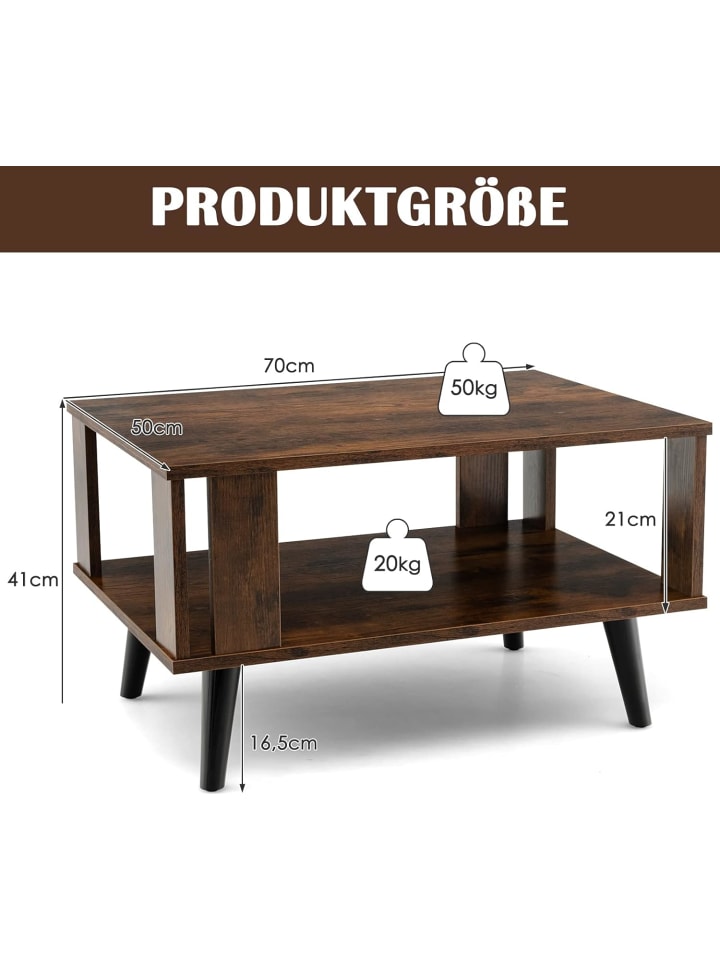 COSTWAY Couchtisch 2 Ebenen 70x50x41cm in Braun günstig kaufen onesize