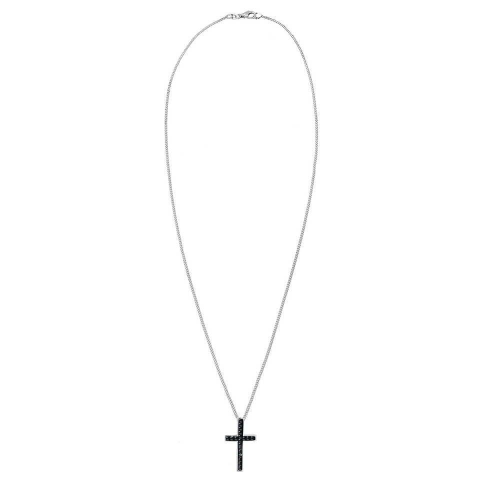 Elli Elli Collier Femme Pendentif Croix Élégante avec Cristaux noirs en Argent Sterlin collier