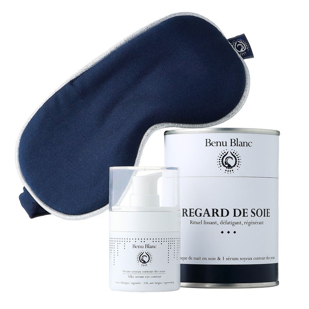 benu blanc Regard de soie : rituel intégral masqueen soie bleu et sérum soyeux Soin contour des yeux et masque yeux ensoie
