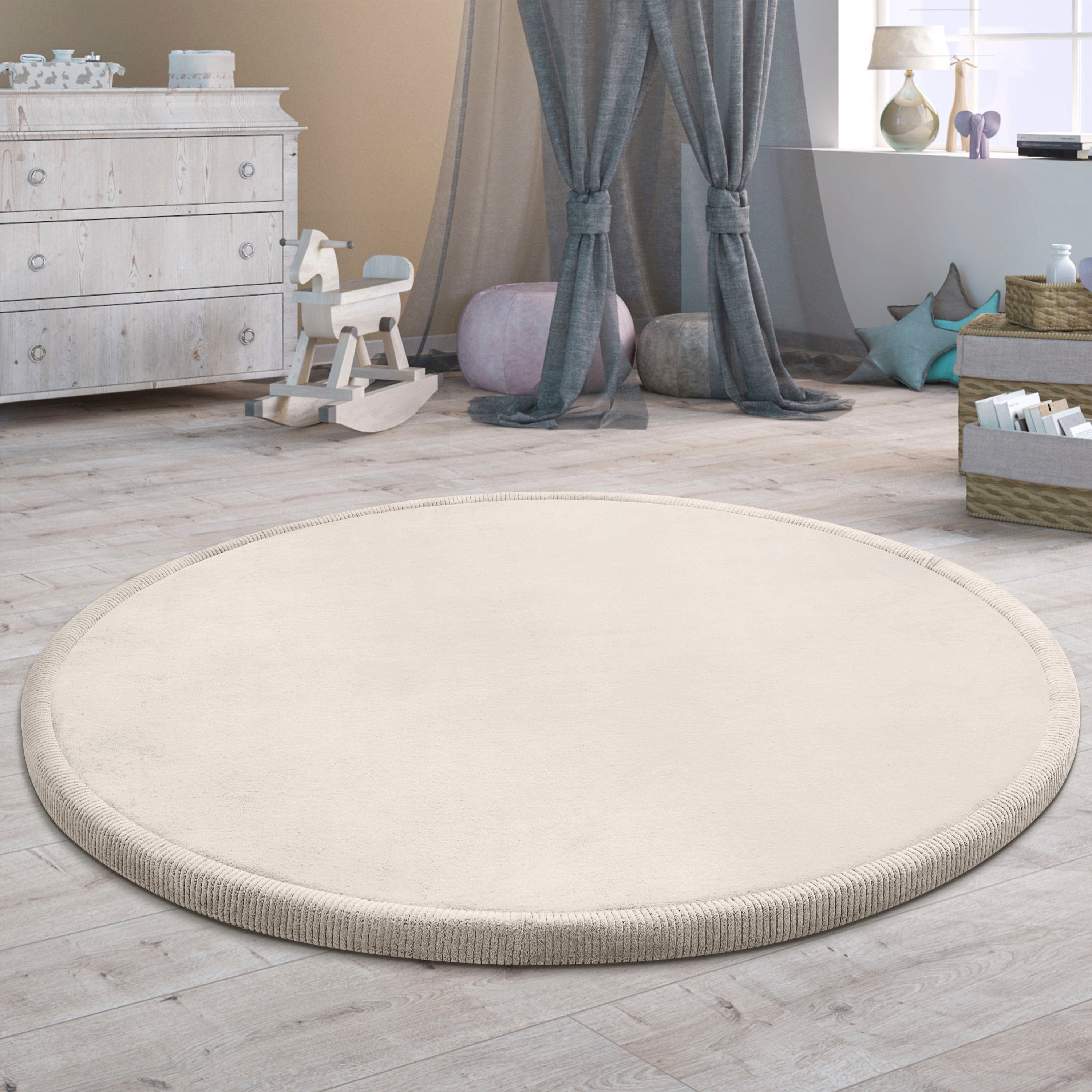 Teppich Tatami 475, Paco Home, rund, Höhe: 24 mm, Kurzflor, Uni Farben, mit Memory Foam, waschbar