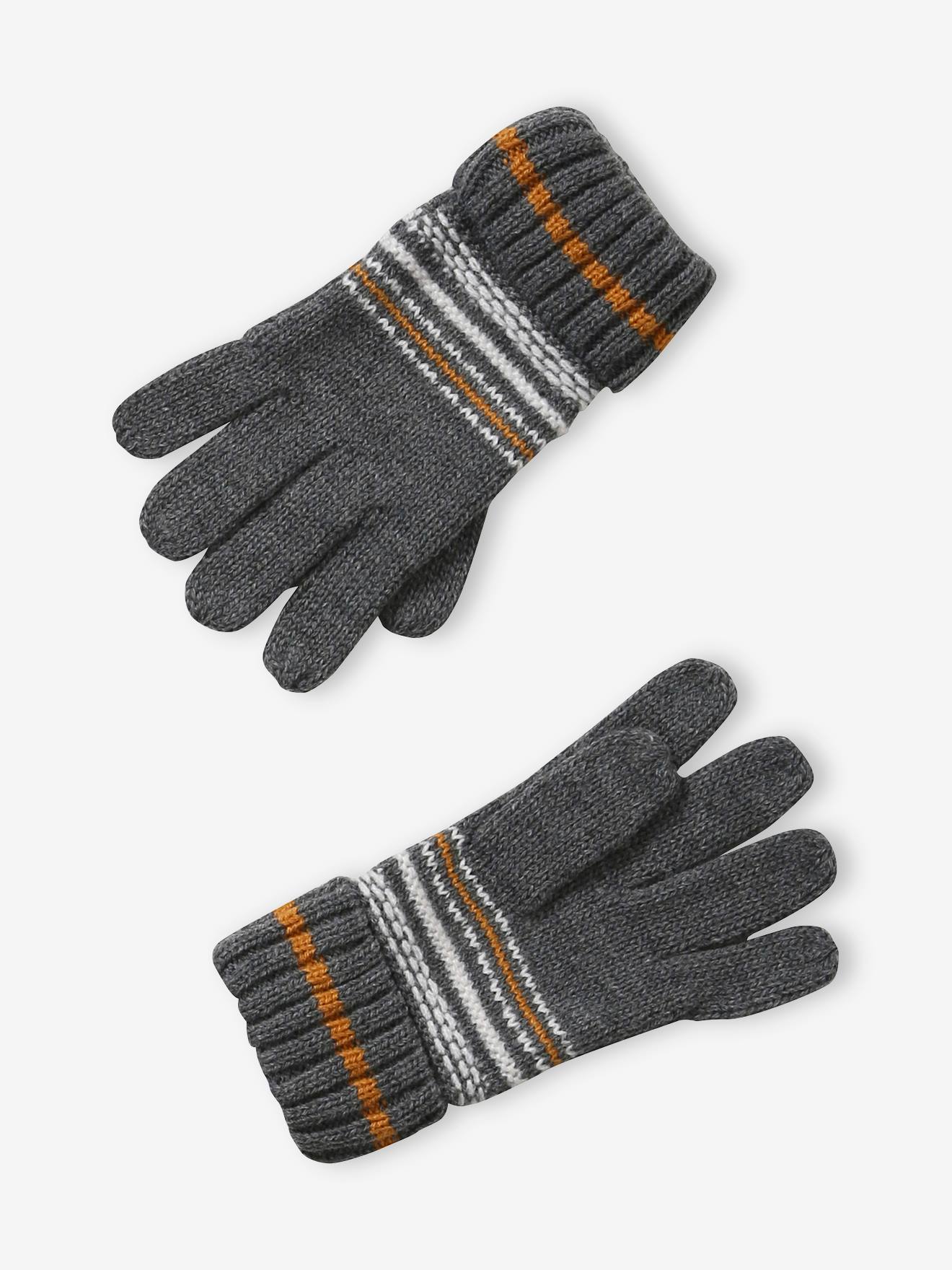 Ensemble garçon bonnet + snood + gants en maille jacquard gris