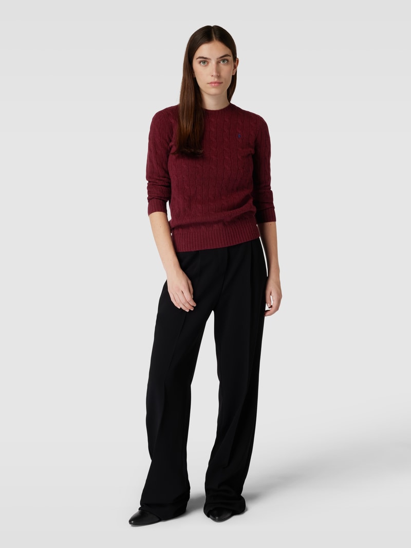 Strickpullover mit Zopfmuster Modell 'JULIANNA' in dunkelrot