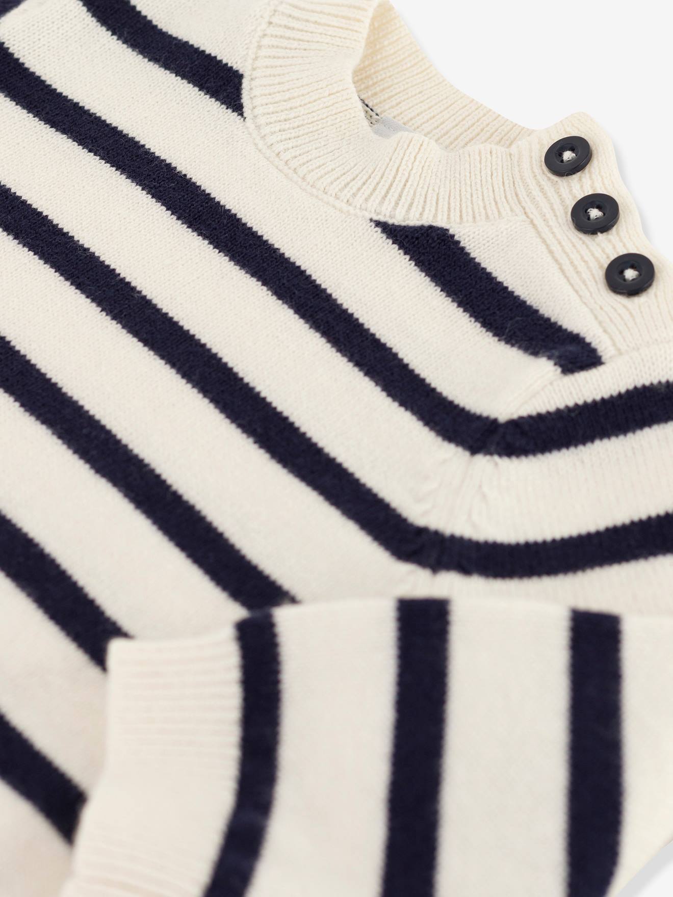 Pull bébé en laine et coton rayé PETIT BATEAU blanc