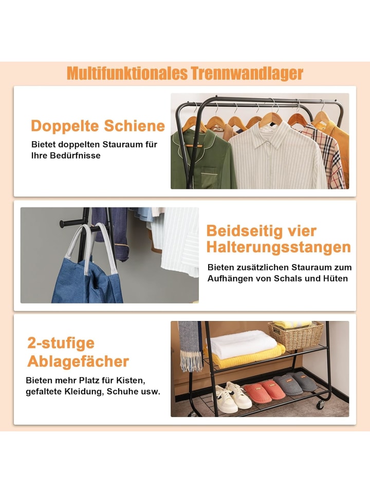 COSTWAY Kleiderständer auf Rollen in Schwarz günstig kaufen 170 cm