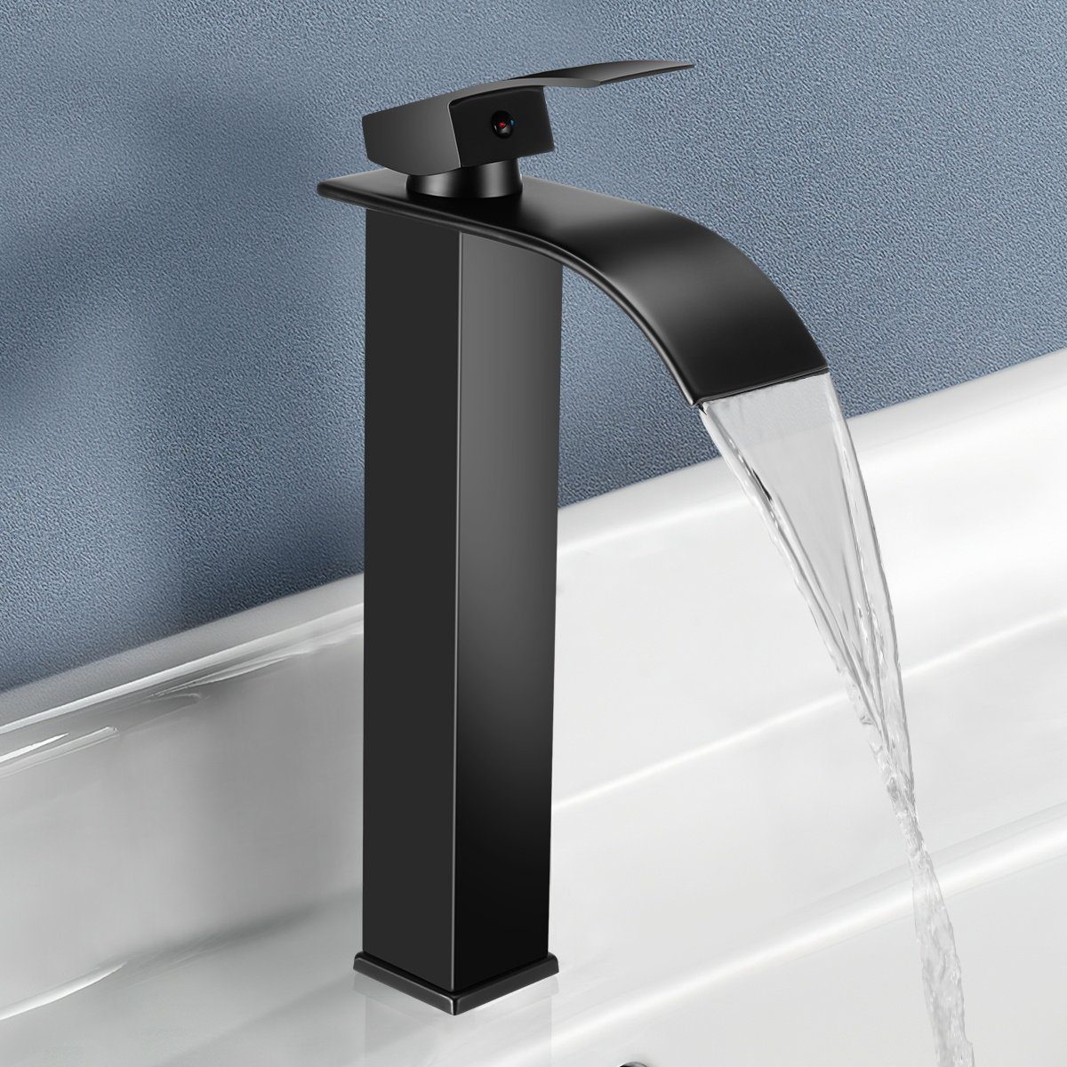 LETGOSPT Waschtischarmatur Waschtischarmatur, Wasserhahn Bad mit Auslauf Höhe 20cm, mit Zugstange Badarmatur wassersparend, Matt-Schwarz Edelstahl 304