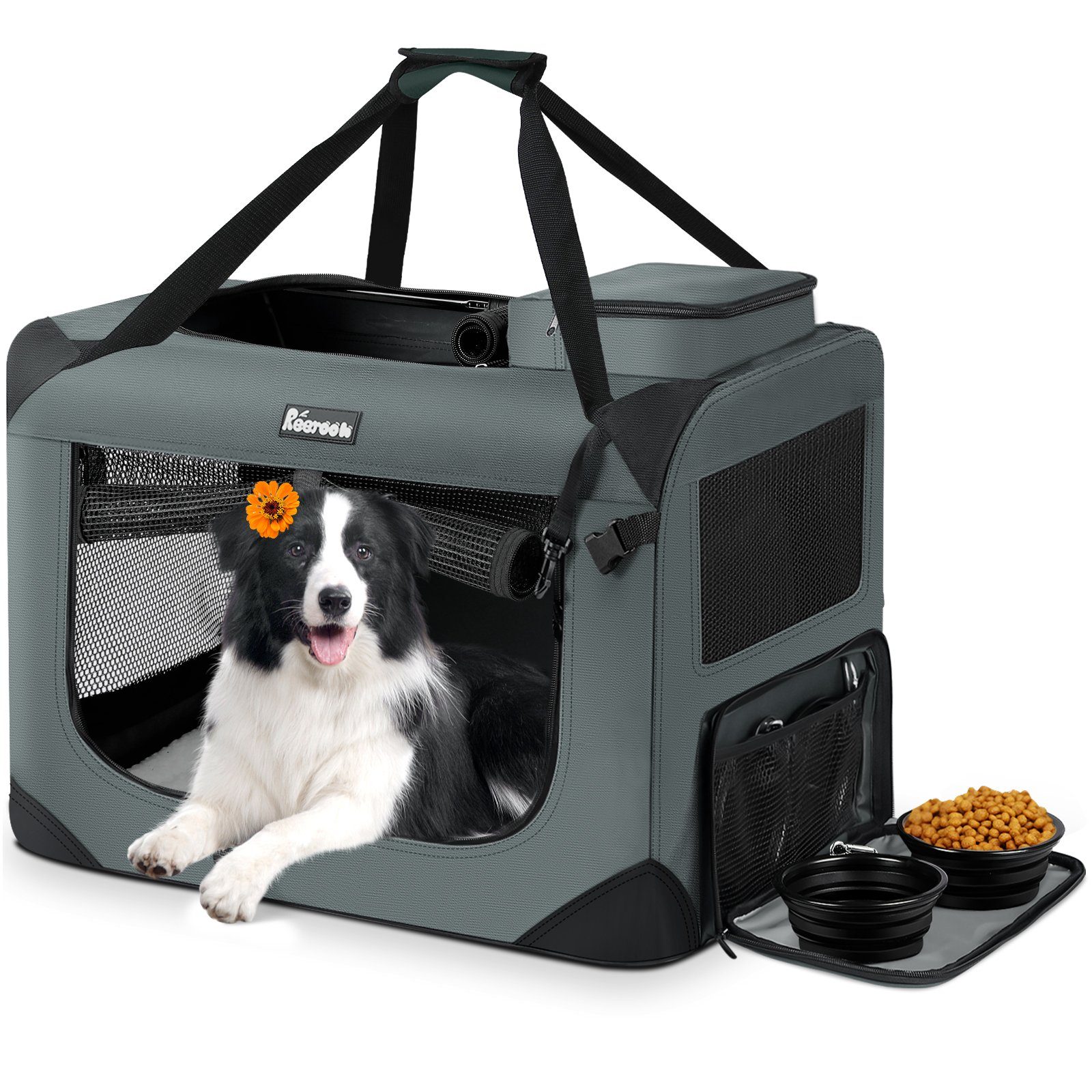 Reerooh Hunde-Transportbox Tiertransportbox Faltbar Hundebox Katzentasche Transportbox Hundenapf