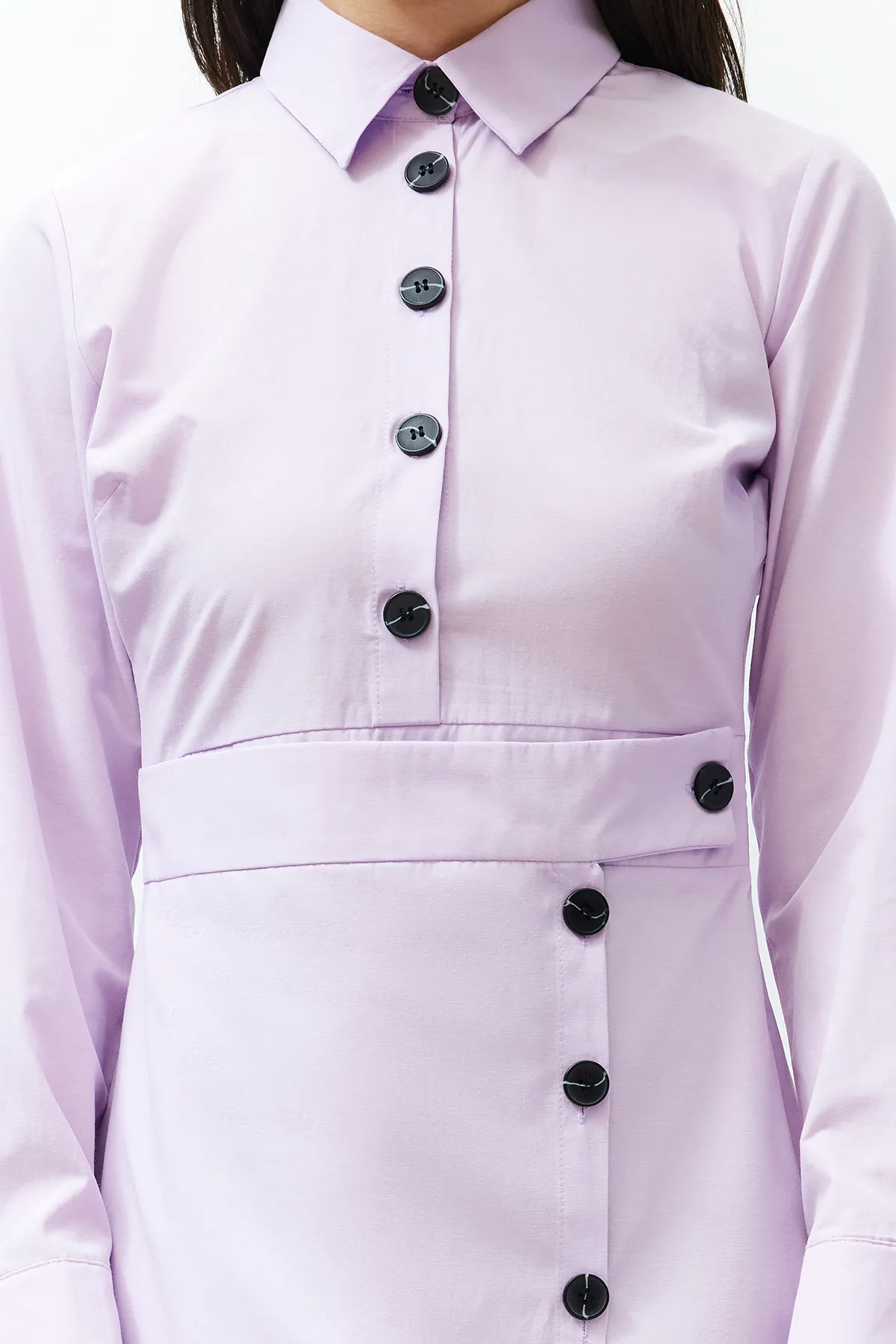 Trendyol Modest  Lila Hemdkragen-Knopfdetail, einfarbig gewebtes Kleid TCTSS24EB00116