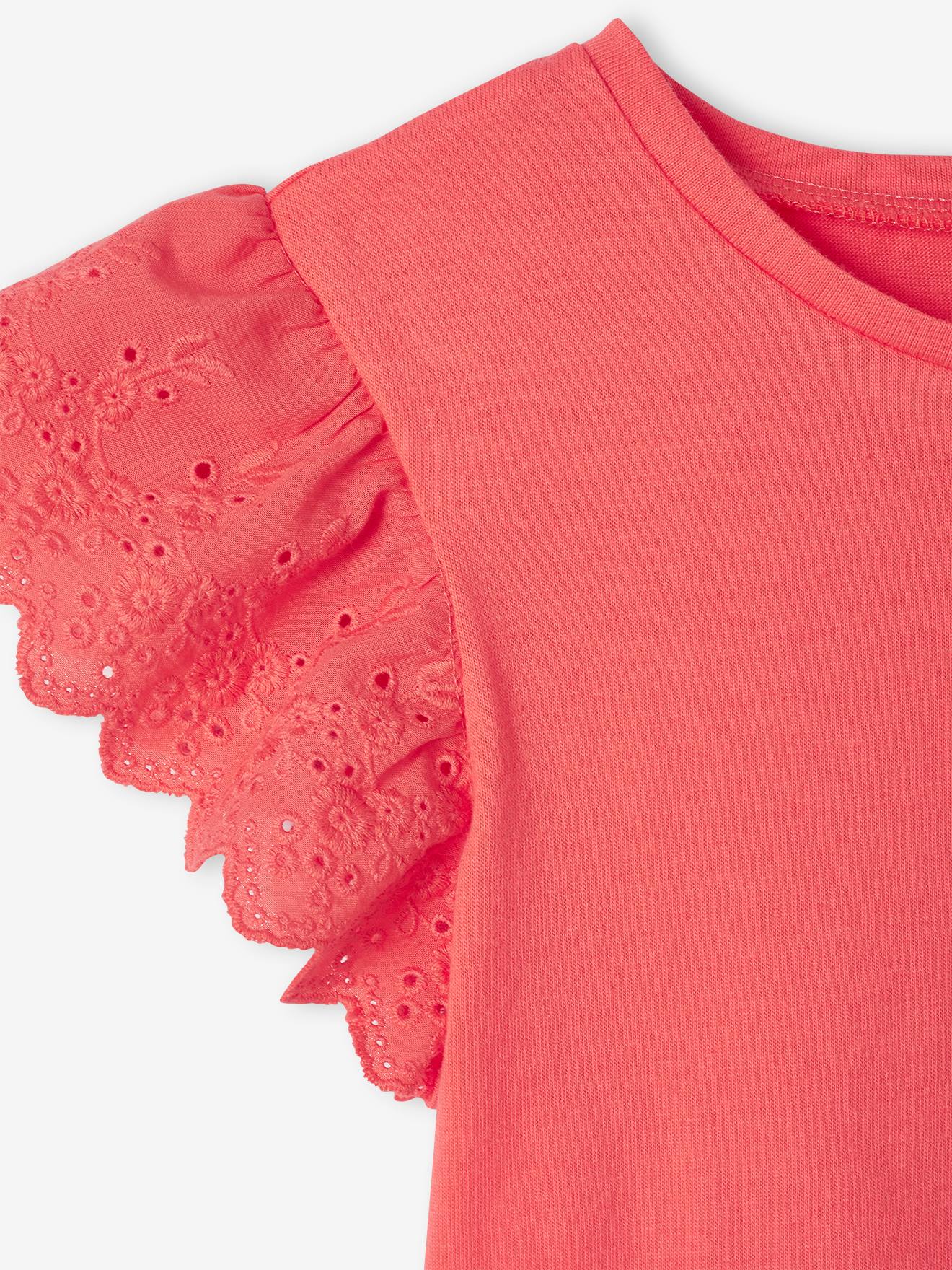 Ensemble T-shirt noué et pantalon fluide imprimé fille corail