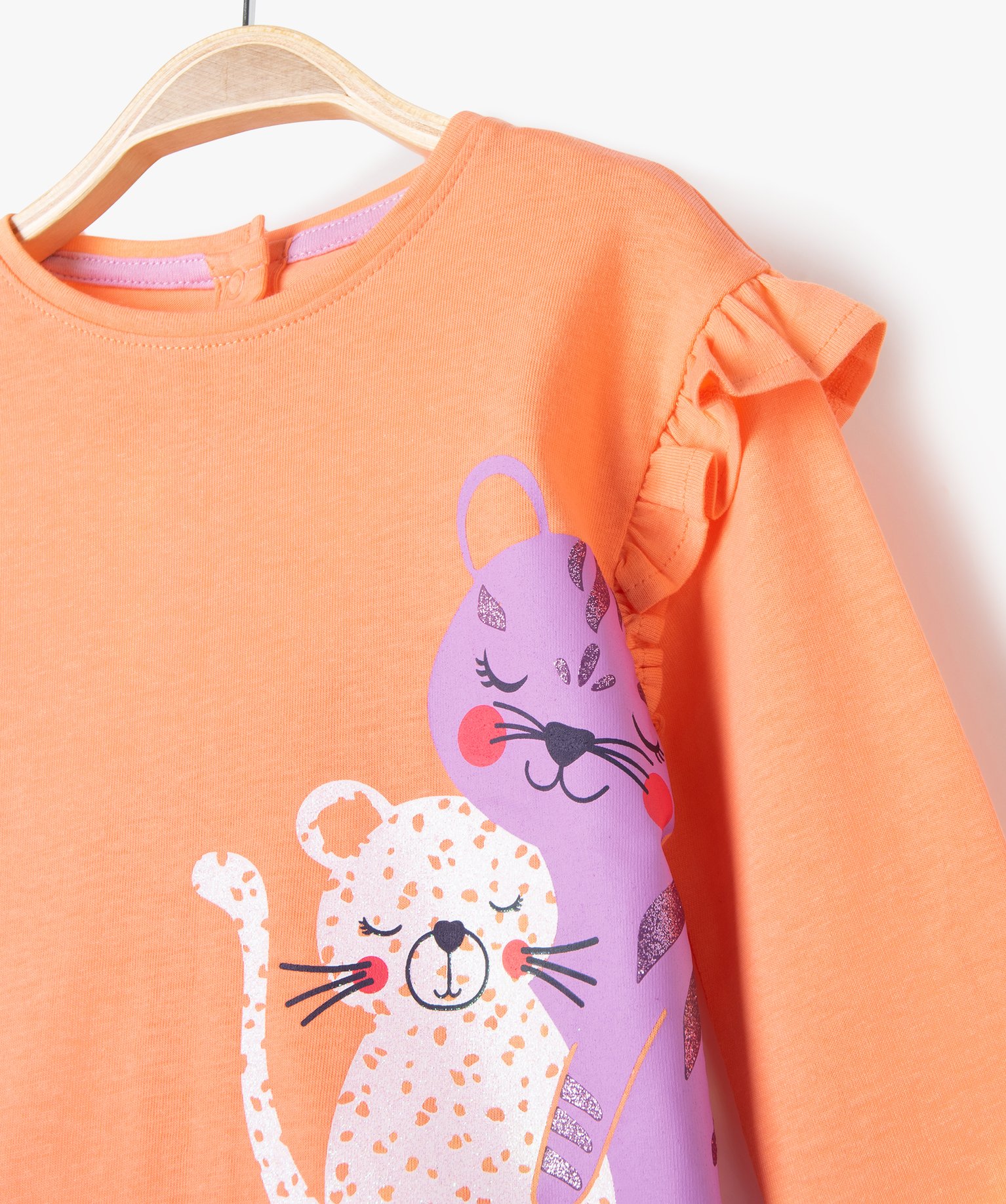 Tee-shirt manches longues à volant bébé fille orange | GEMO