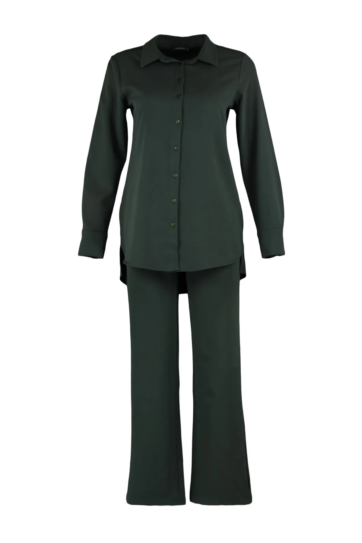 Trendyol Modest  Dunkelkhakifarbenes Hemd-Hosen-Gewebeset TCTAW23US00112