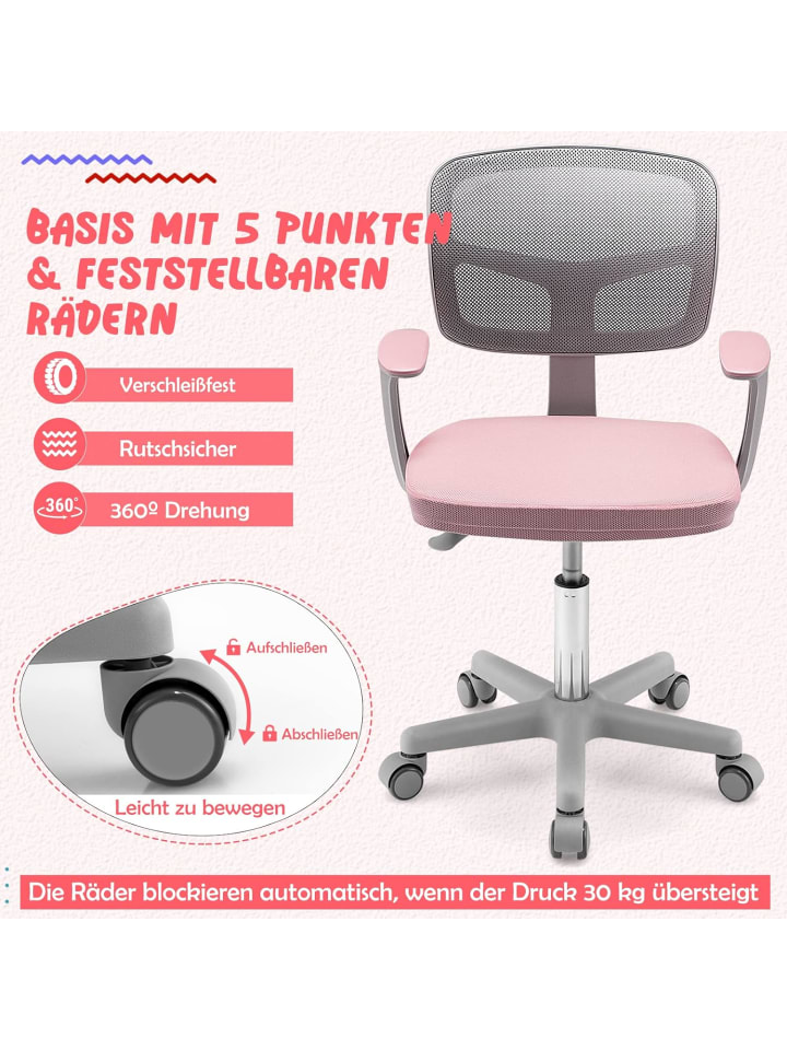 COSTWAY Schreibtischstuhl 3-10 Jahren Drehbar in Rosa günstig kaufen onesize