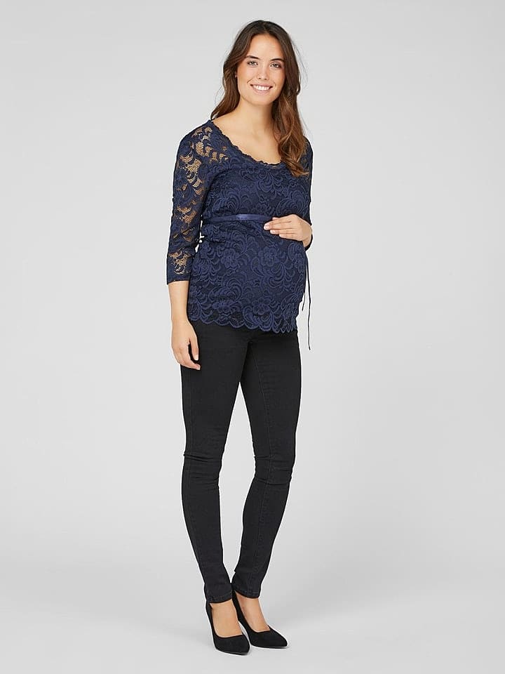 mama licious Shirt Umstandstop Spitze MLMIVANA 3/4 WOVEN TOP in Navy günstig kaufen S