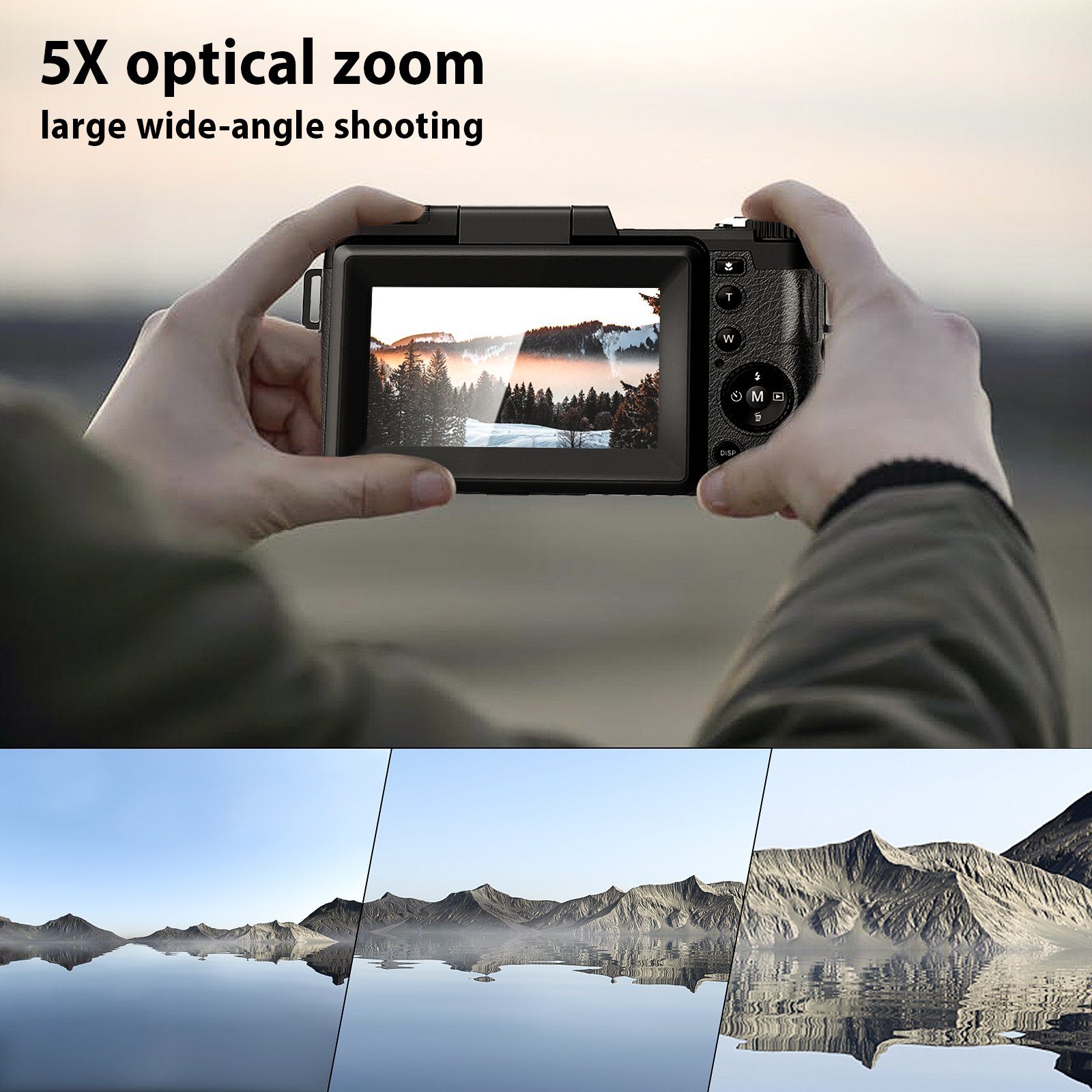 OKA Digitalkamera 4K, 48MP Fotokamera mit 3,0 Zoll Bildschirm, Kompaktkamera (5x opt. Zoom, inkl. Weitwinkelobjektiv, 32GB TF-Karte, Autofokus Kompaktkamera, 5X Optischer Zoom und 8X Digitalzoom)