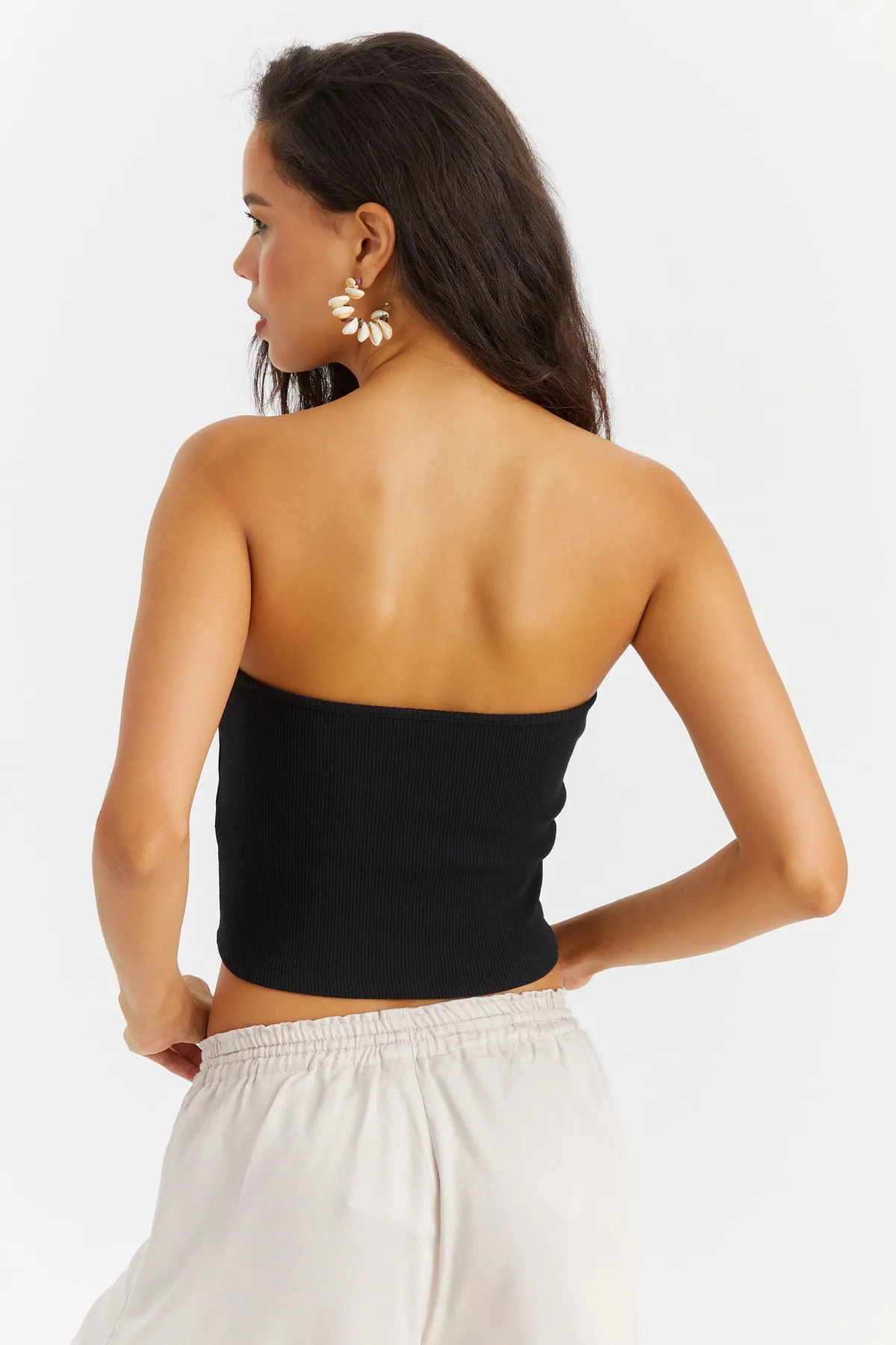 Cool & Sexy  Schwarze Crop-Bluse mit Herzkragen für Damen Yİ2452
