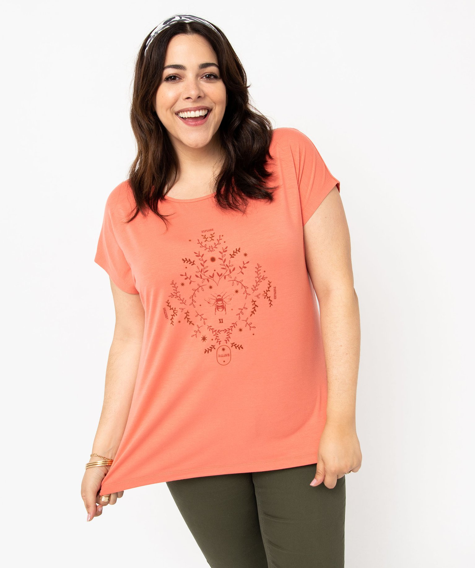 Tee-shirt femme grande taille à manches courtes avec motifs rose | GEMO