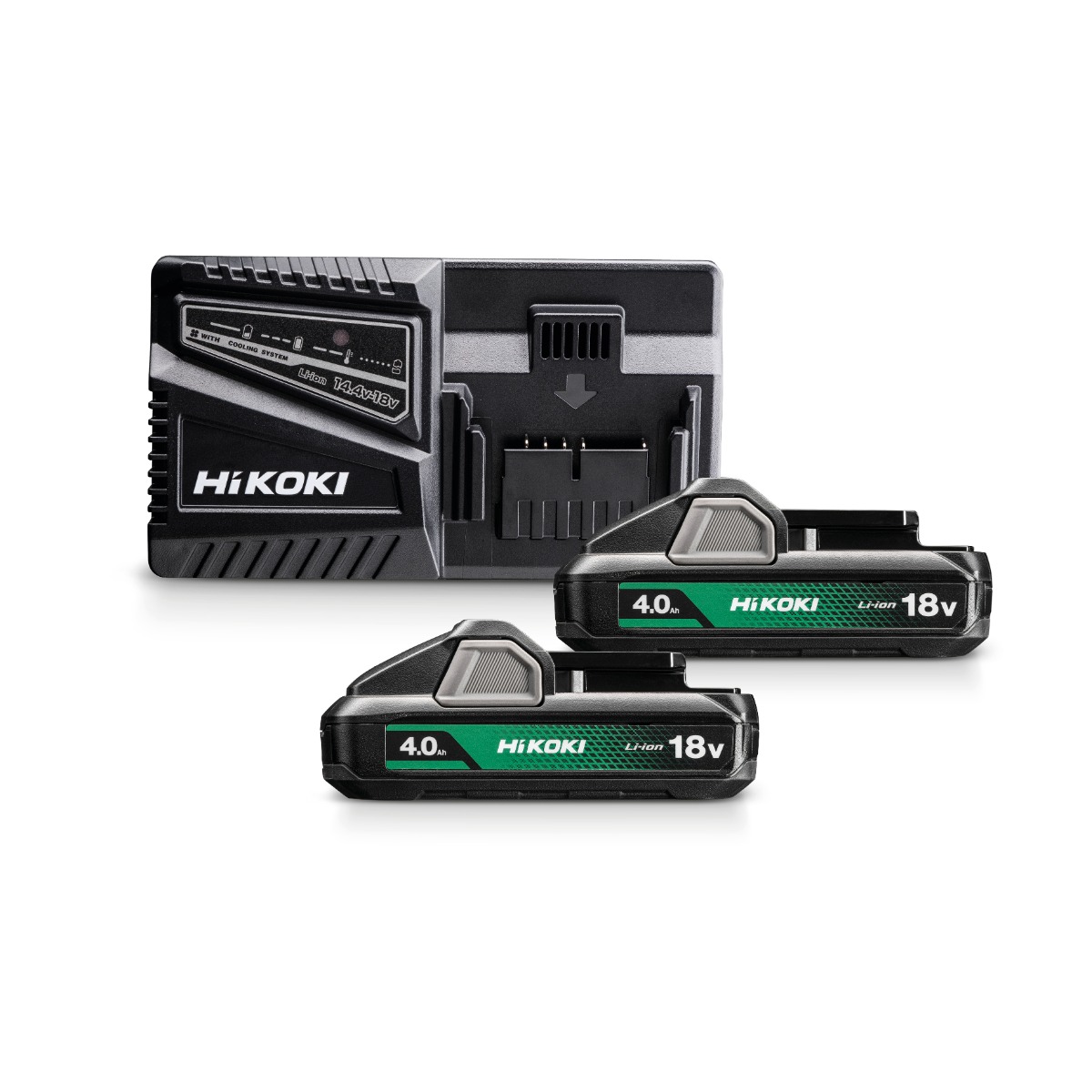 Accesorios HiKOKI UC18YFSLWEZ Powerpack con 2 baterías de iones de litio de 18 V y 4,0 Ah y cargador rápido UC18YFSL.