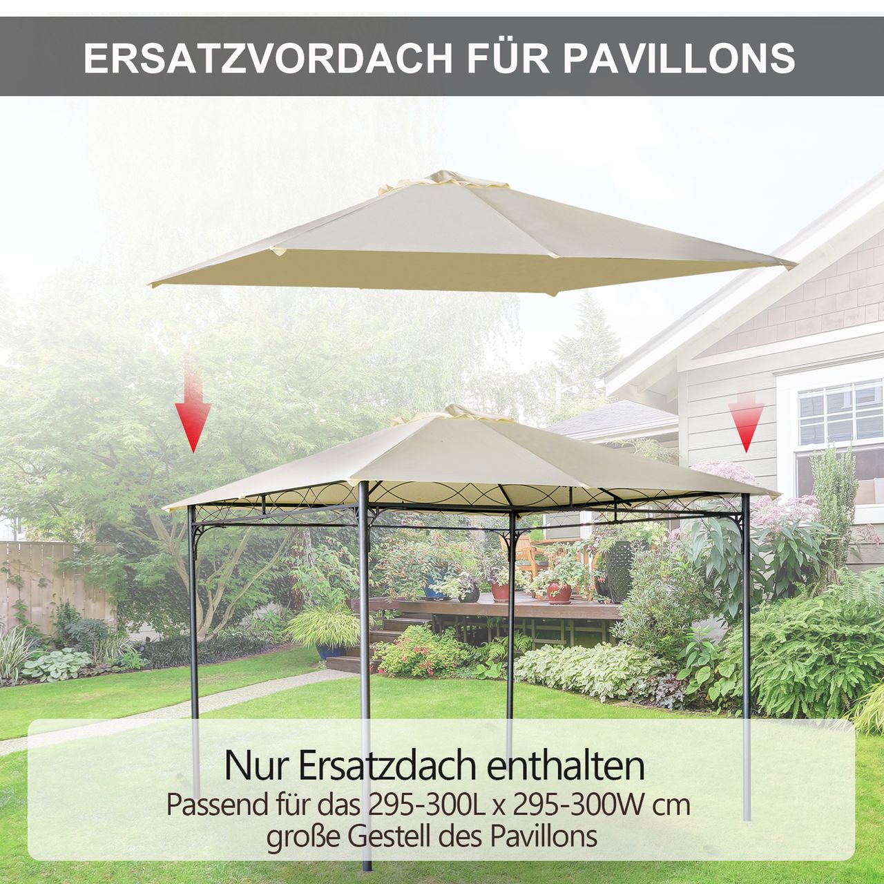 Outsunny Pavillondach, Ersatzdach für Pavillon, Pavillonabdeckung, Sonnenschutz Polyester, Beige, 3 x 3 m
