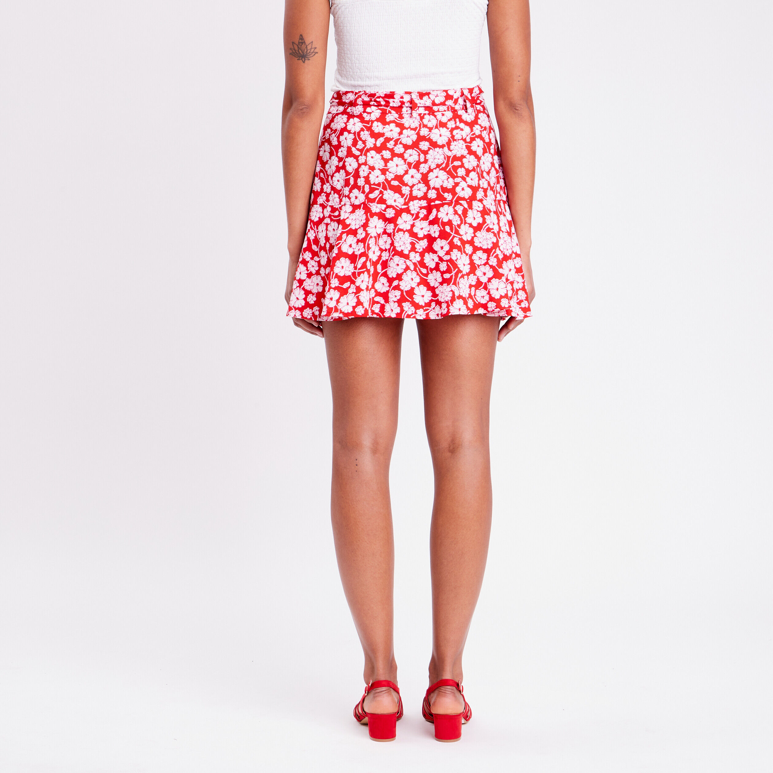 Jupe droite ceinturée rouge femme | Cache Cache
