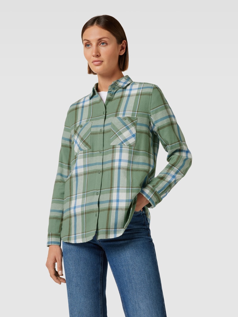 Flanellbluse mit Brusttaschen in metallic türkis