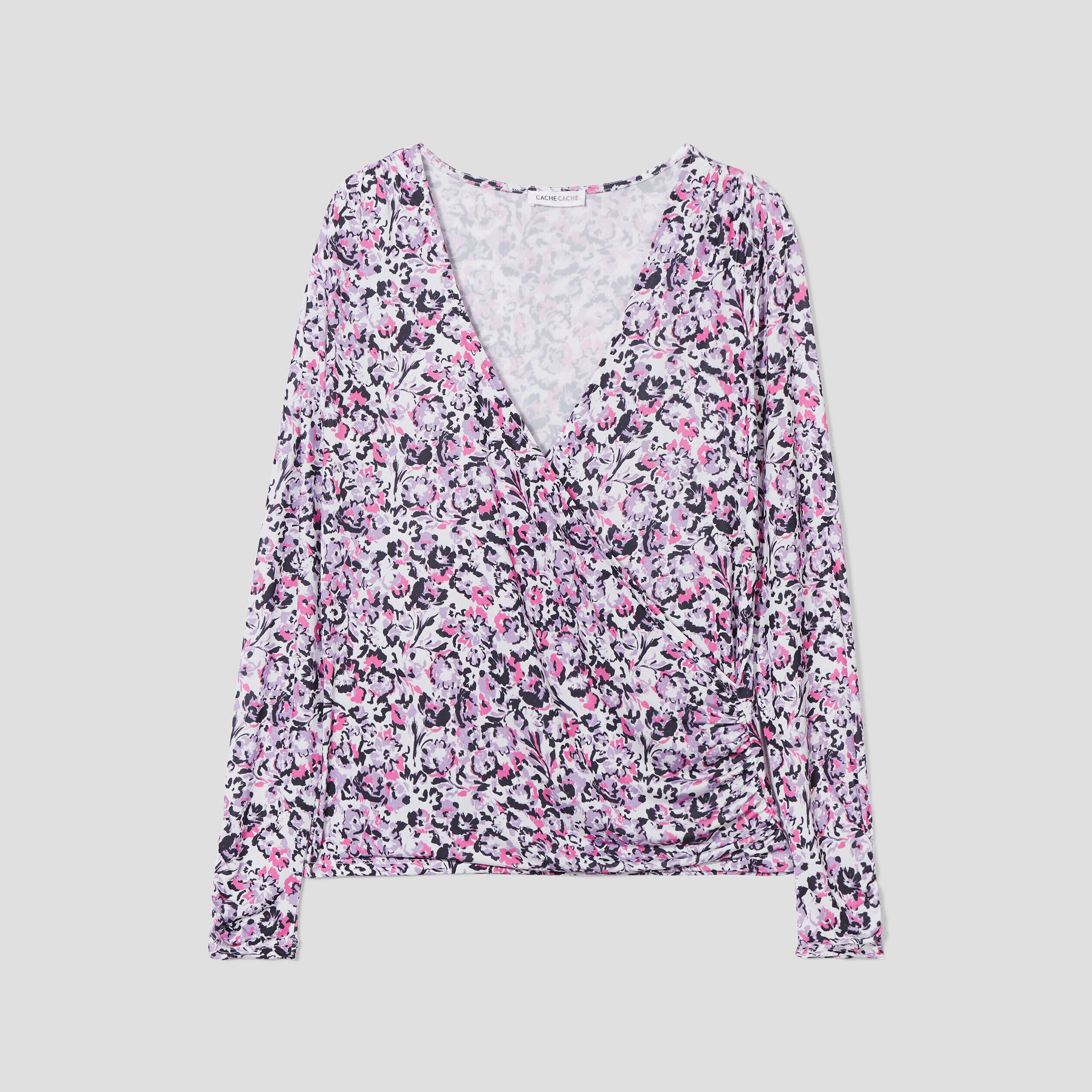 T-shirt ajusté col cache-coeur blanc femme | Cache Cache