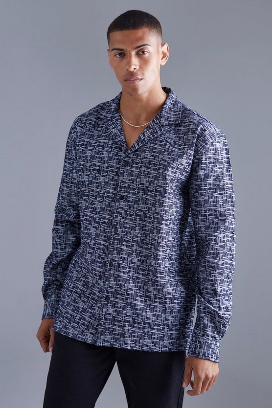 Langärmliges strukturiertes Oversize Hemd in Denim-Optik