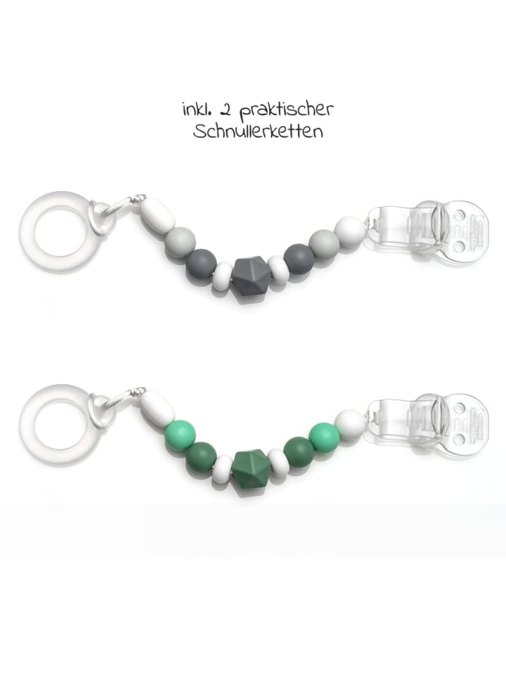 MiaMia 4-tlg. Schnuller-Zubehör-Set - 2x Silikon-Schnullerbox in grau,gruen günstig kaufen onesize