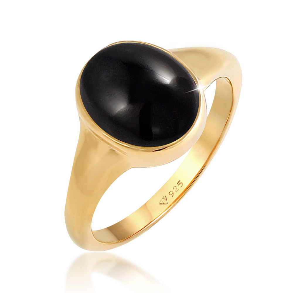 Elli Elli Bague Femmes Sceau Ovale avec Pierre Précieuse Onyx en Argent Sterling 925 P Bague
