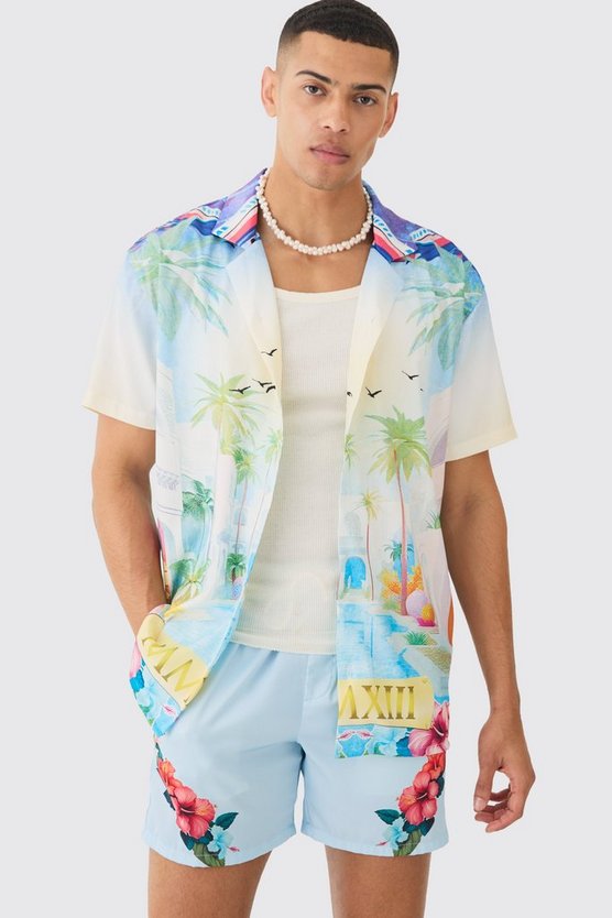 Kurzärmliges Oversize Mmxii Satin-Hemd & Shorts