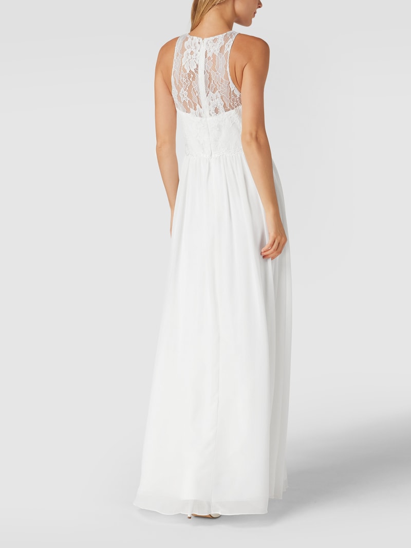 Abendkleid mit floralen Stickereien und Zierperlen in offwhite