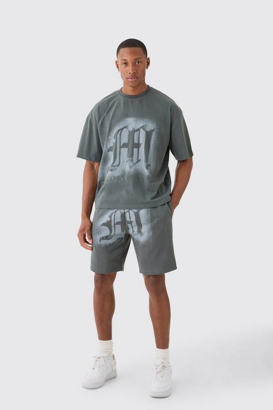 Kastiges Oversize T-Shirt-Set mit Graffiti-Print