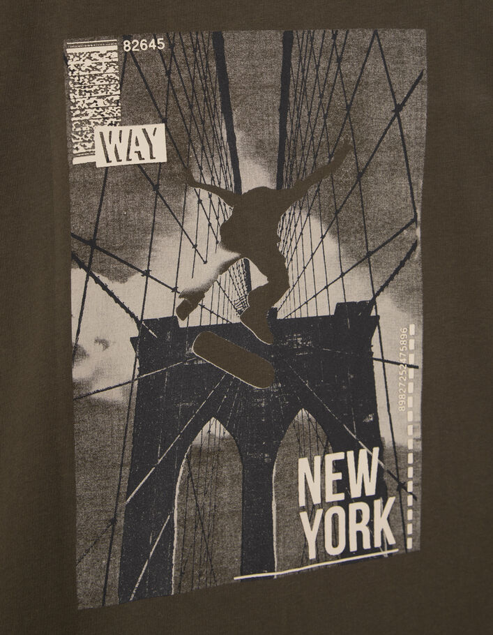 T-shirt kaki bio skateur pont de Brooklyn garçon