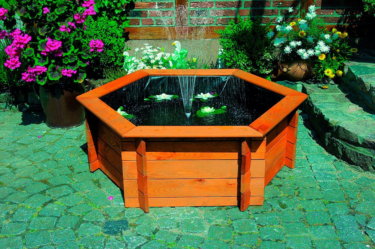 promadino Hochteich, BxTxH: 222x193x40 cm, 1100 l, (Set), inkl. Solarpumpe