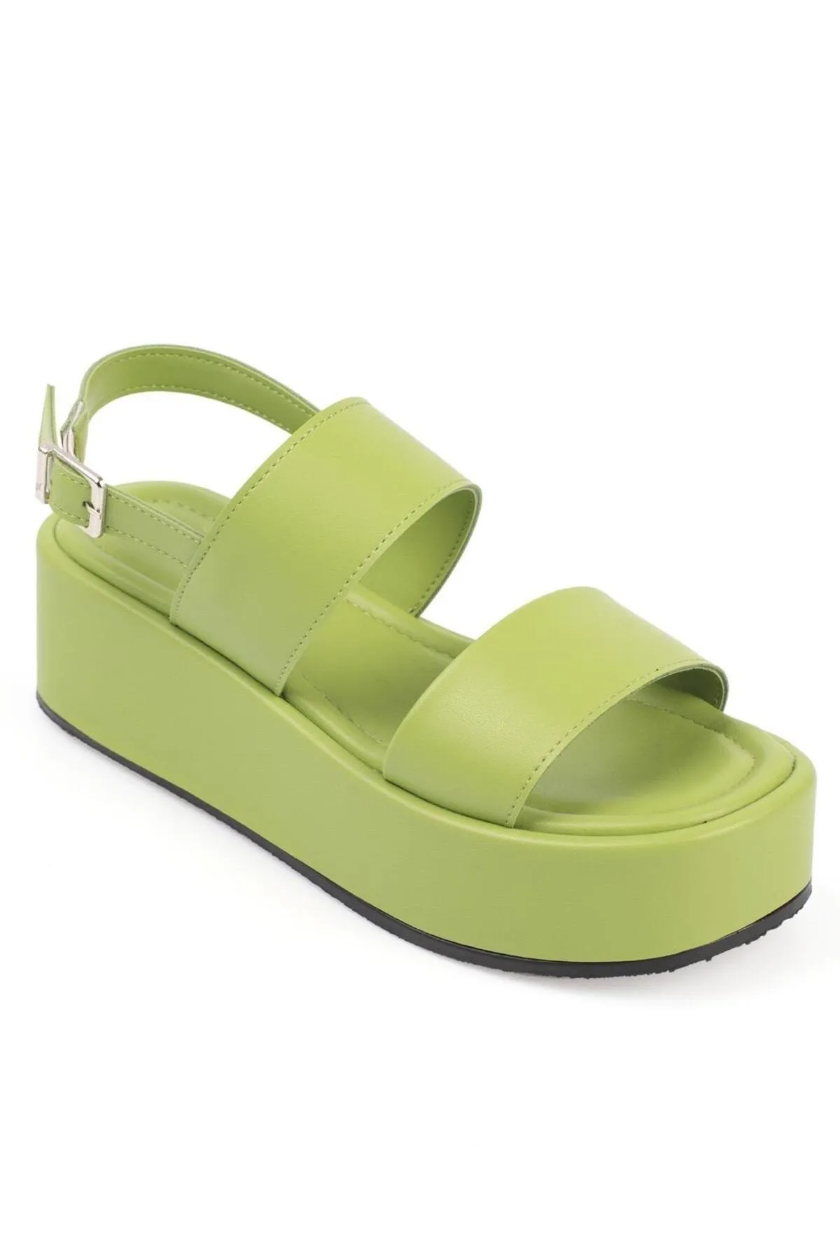 Capone Outfitters  Capone dicke, doppelt geschnallte Keilabsatz-Pistaziengrüne Damen-Flatform-Sandalen