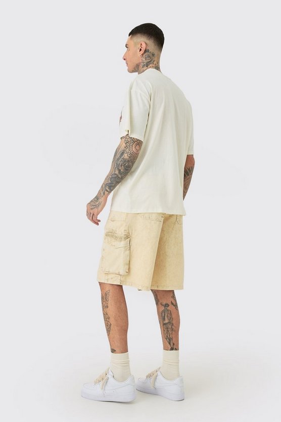 Tall zerrissenes Oversize T-Shirt mit Acid-Waschung und Denver Print