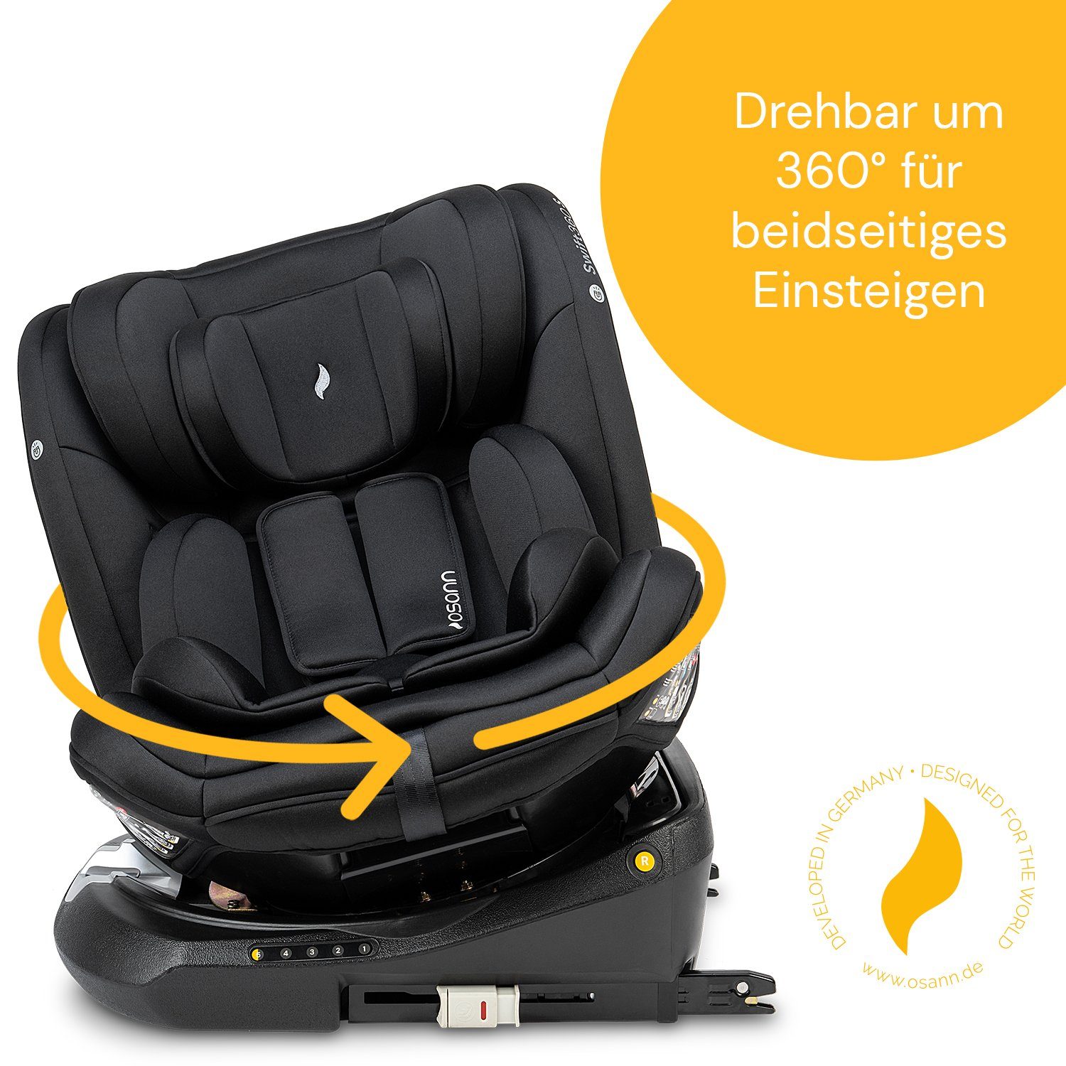 Osann Autokindersitz Swift360 S i-Size, ab: 15 Monate, bis: 12 Jahre, drehbarer Reboarder mit Isofix und Top-Tether - 76-150 cm
